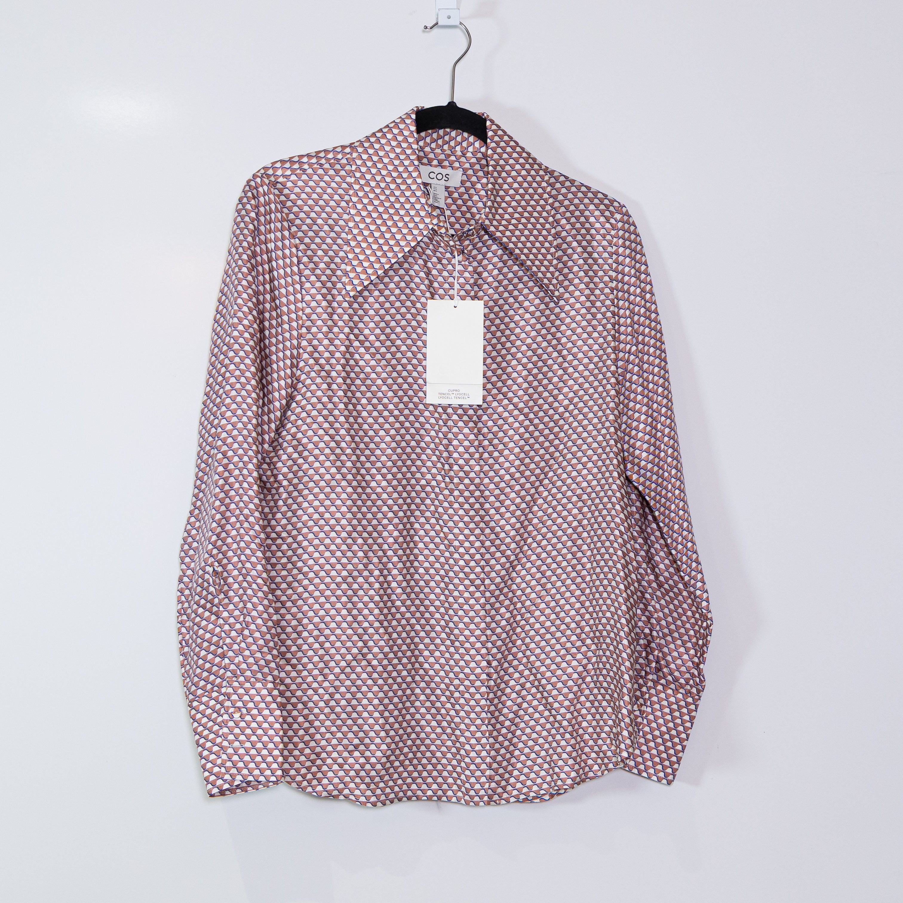 NEW COS Women's Geometric Print Pattern Satin Collared Button Down Blouse Shirt