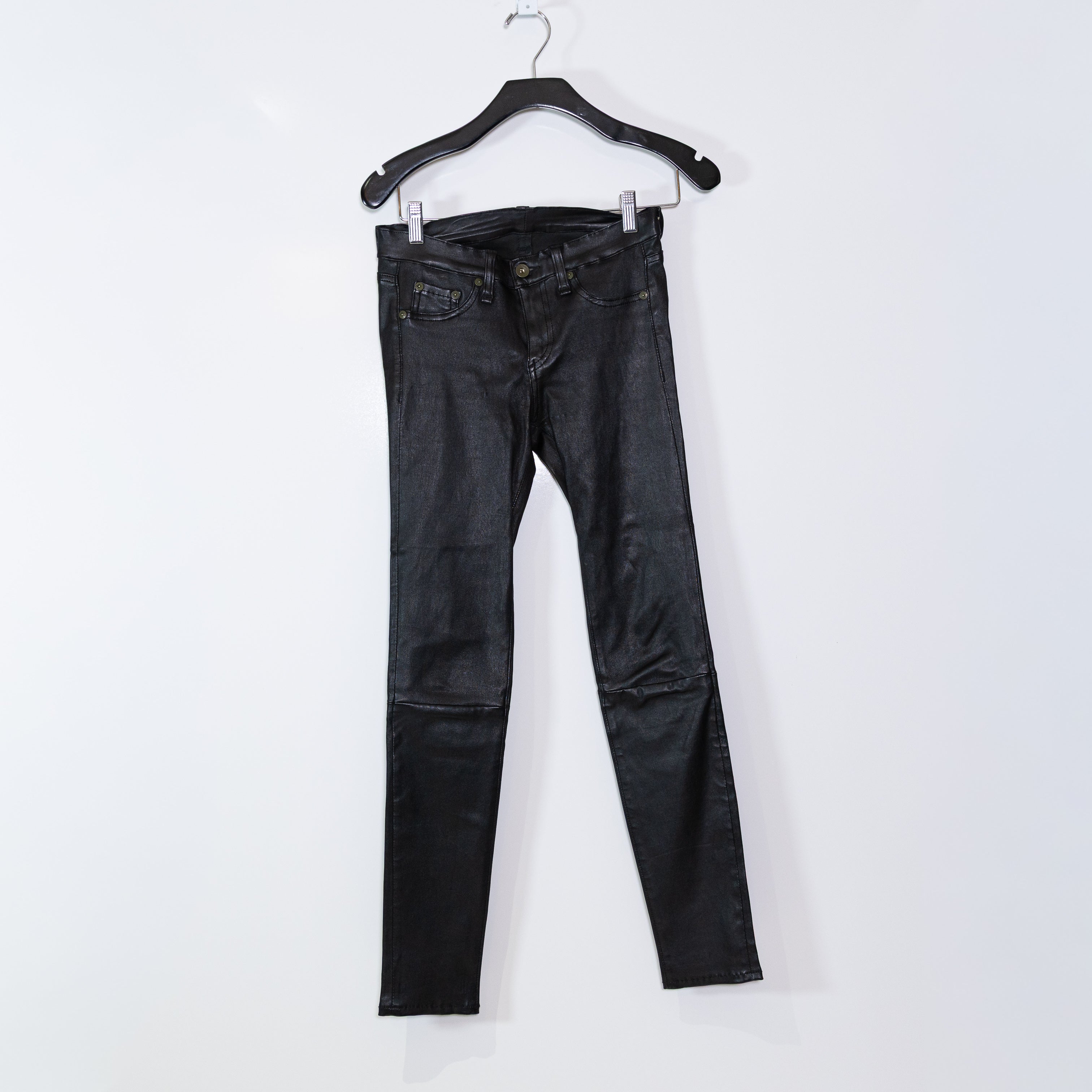 Rag & Bone Women's Genuine Lamb Leather Mid Rise Skinny Pants Black 25