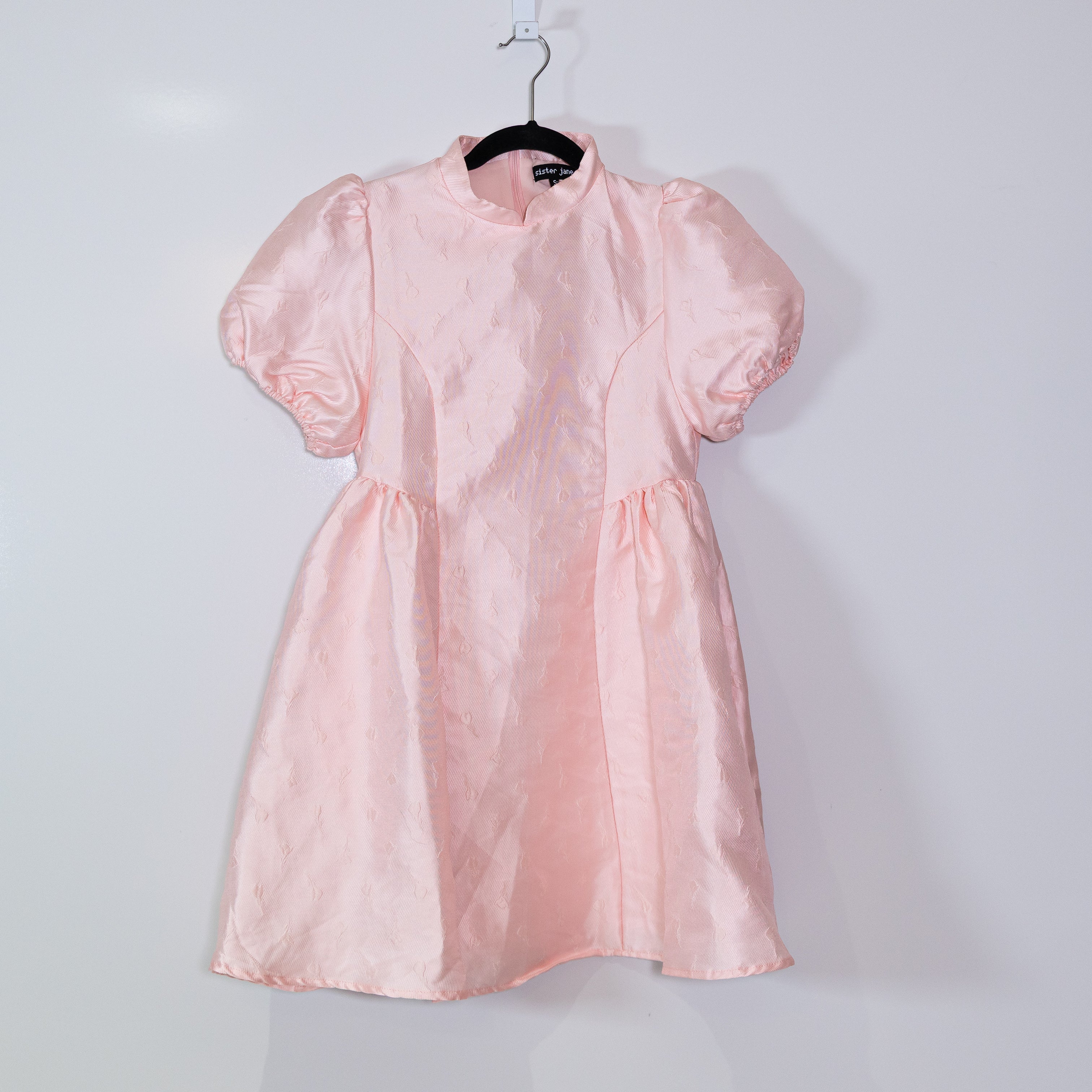 NEW Sister Jane Puff Sleeve Jacquard Floral Pink Babydoll Mini Dress Small