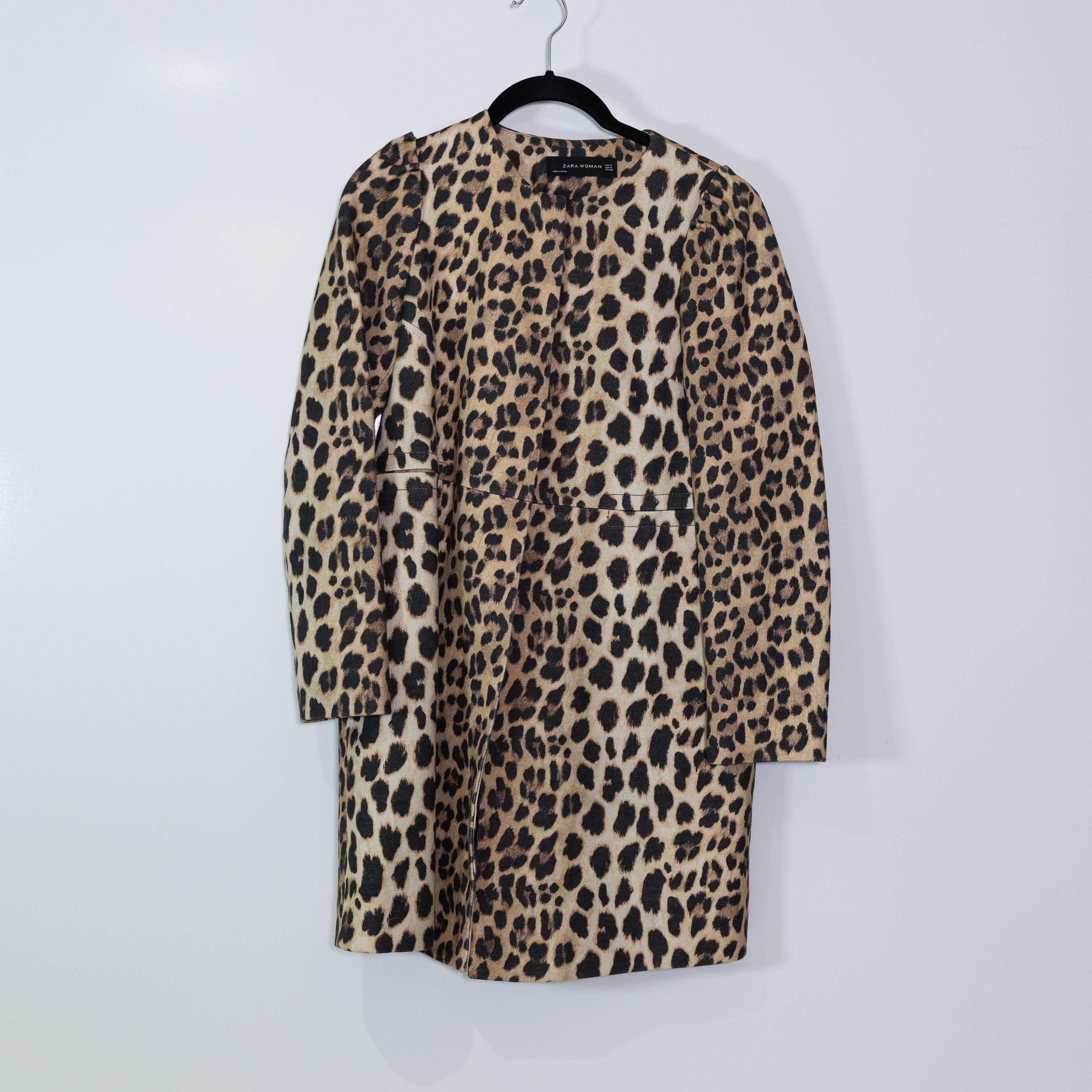 Zara Woman Cheetah Leopard Animal Print Pattern Snap Button Jacket Coat Medium