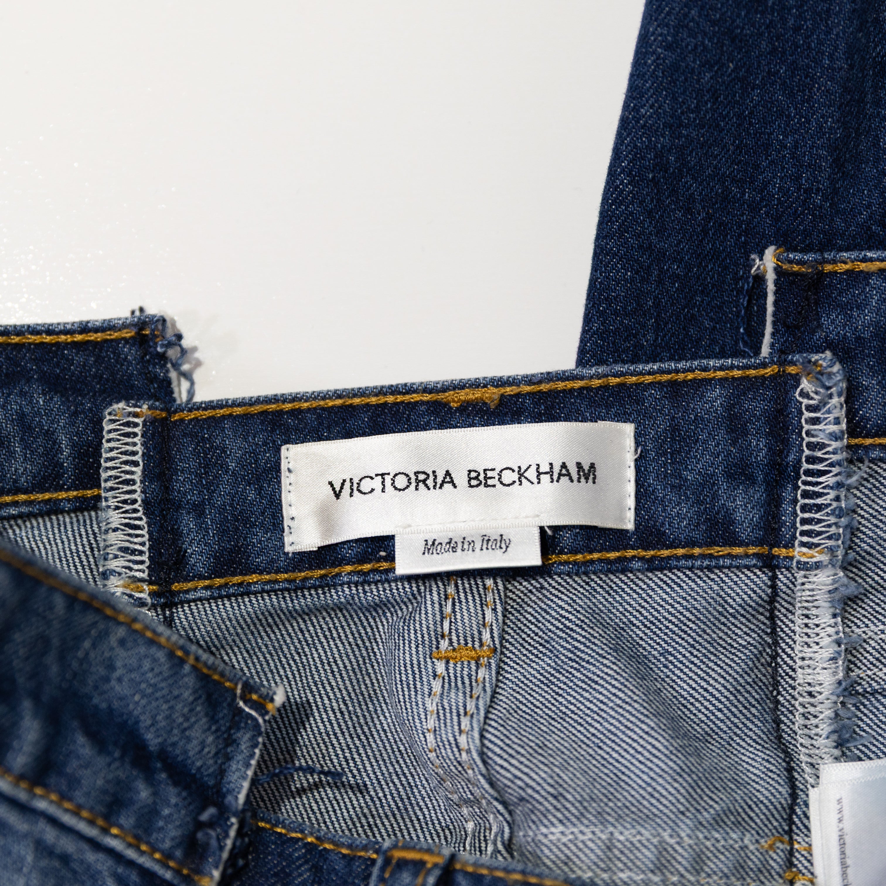 Victoria Beckham Paneled High Rise Straight Leg Cotton Stretch Jeans Mid Denim