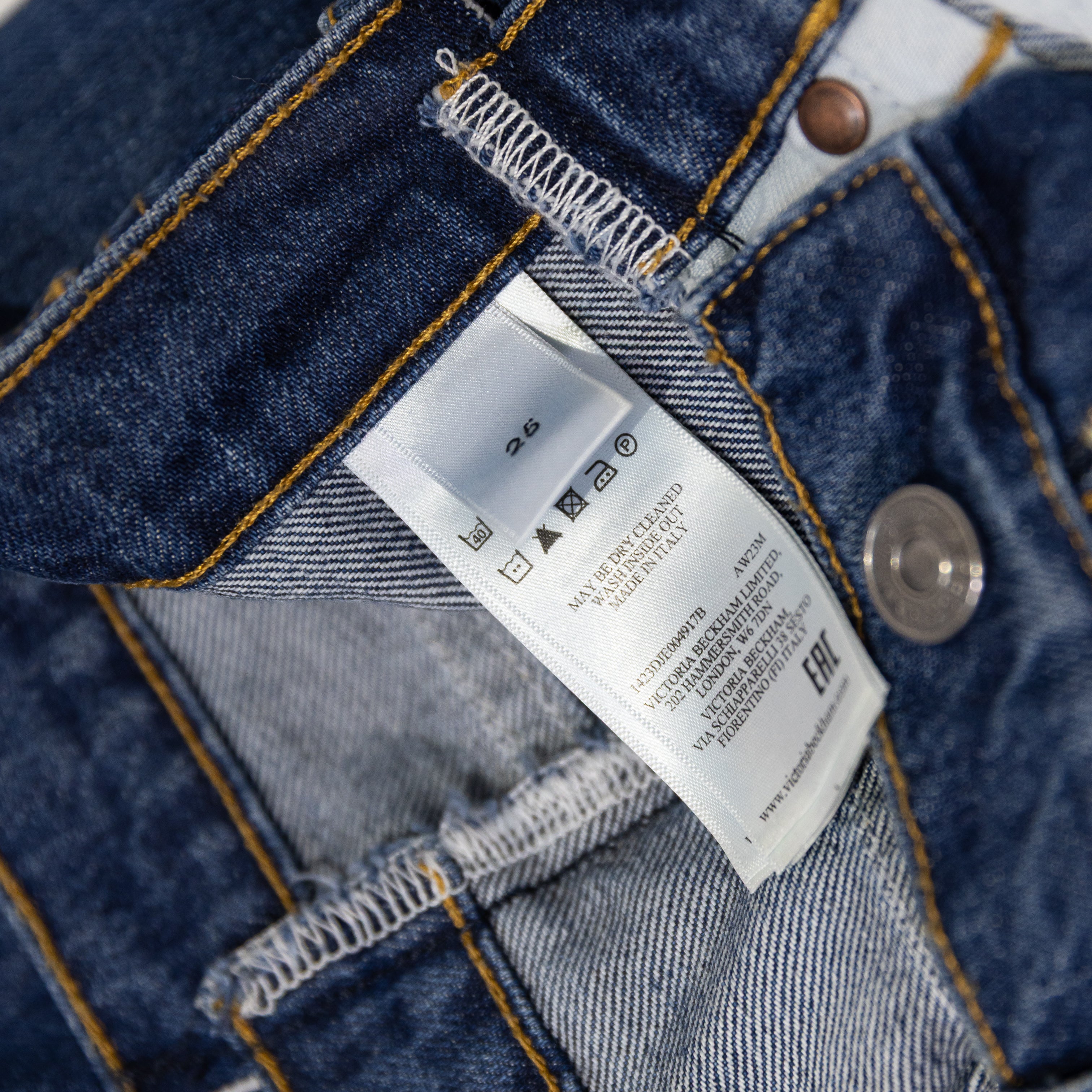 Victoria Beckham Paneled High Rise Straight Leg Cotton Stretch Jeans Mid Denim