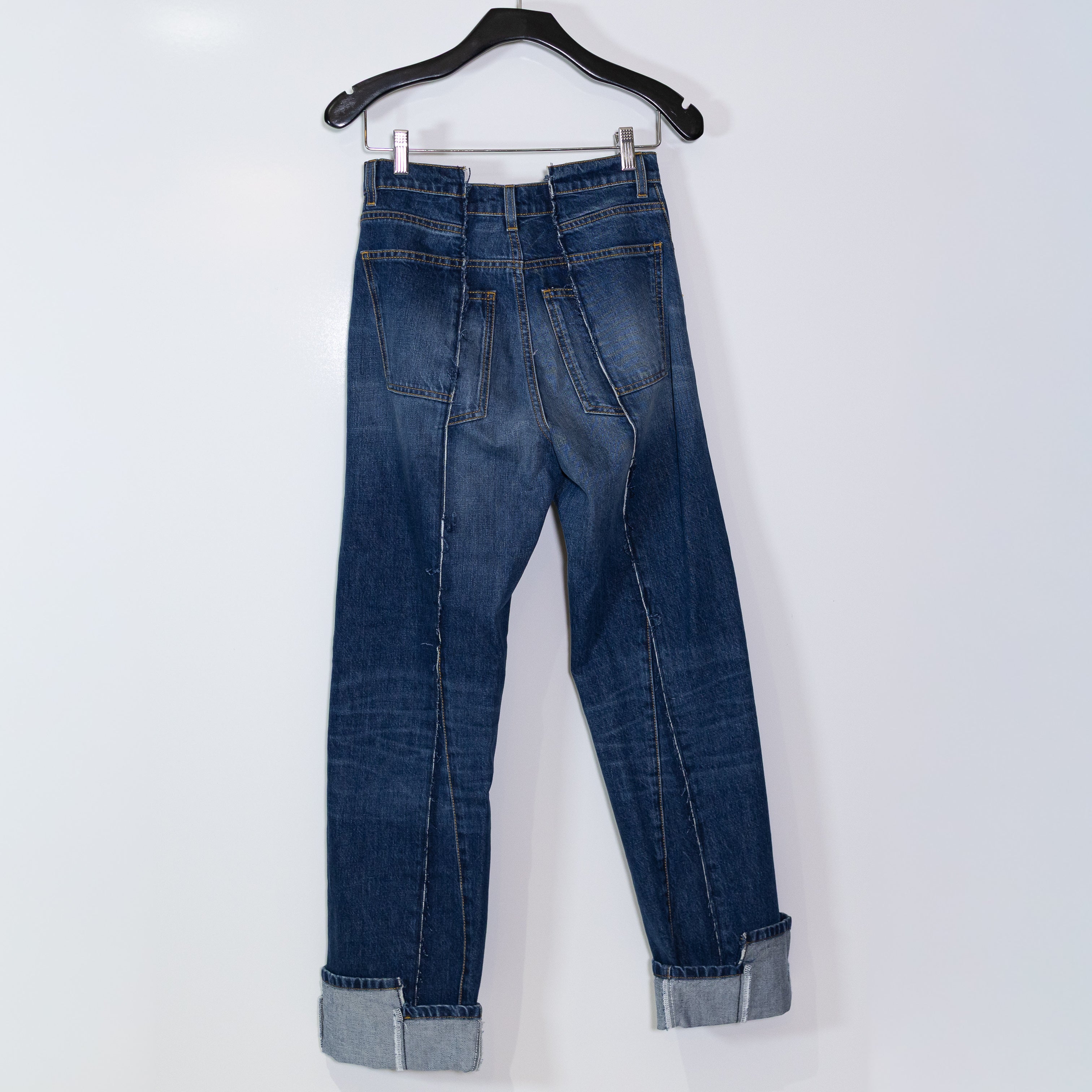 Victoria Beckham Paneled High Rise Straight Leg Cotton Stretch Jeans Mid Denim