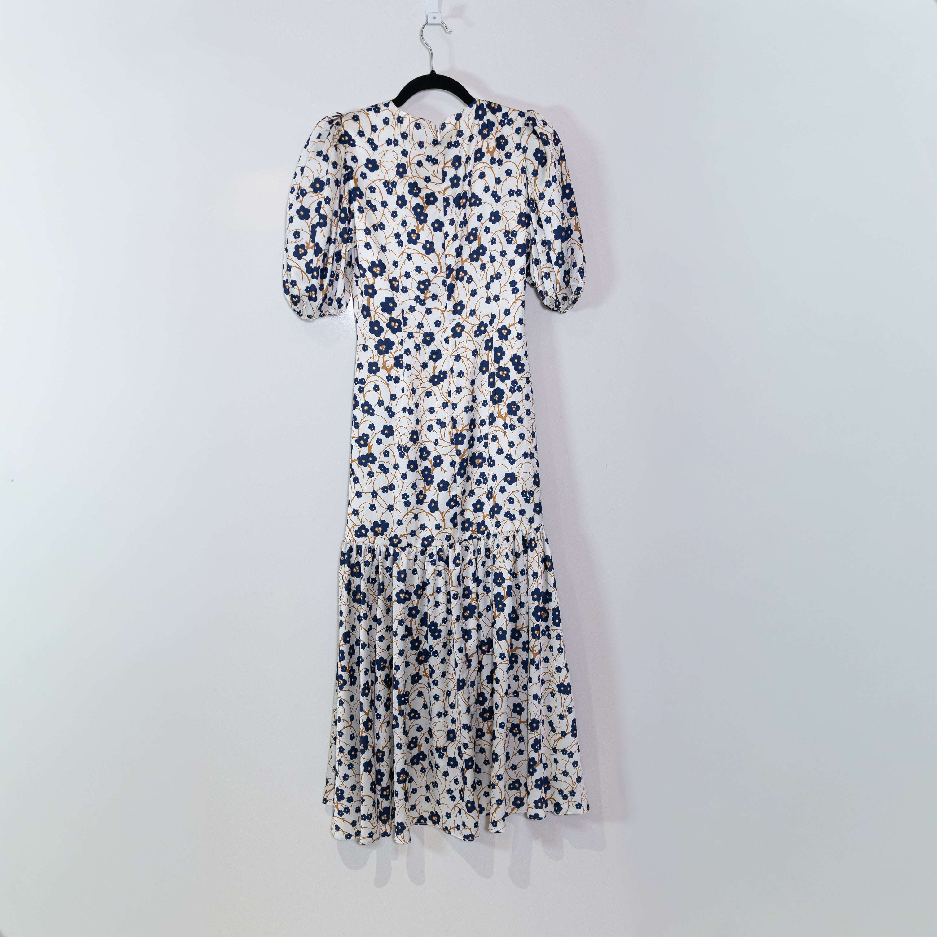 Amur Trissa Satin Ruched High Cut Sapphire Desert Bluebell Floral Print Dress 2