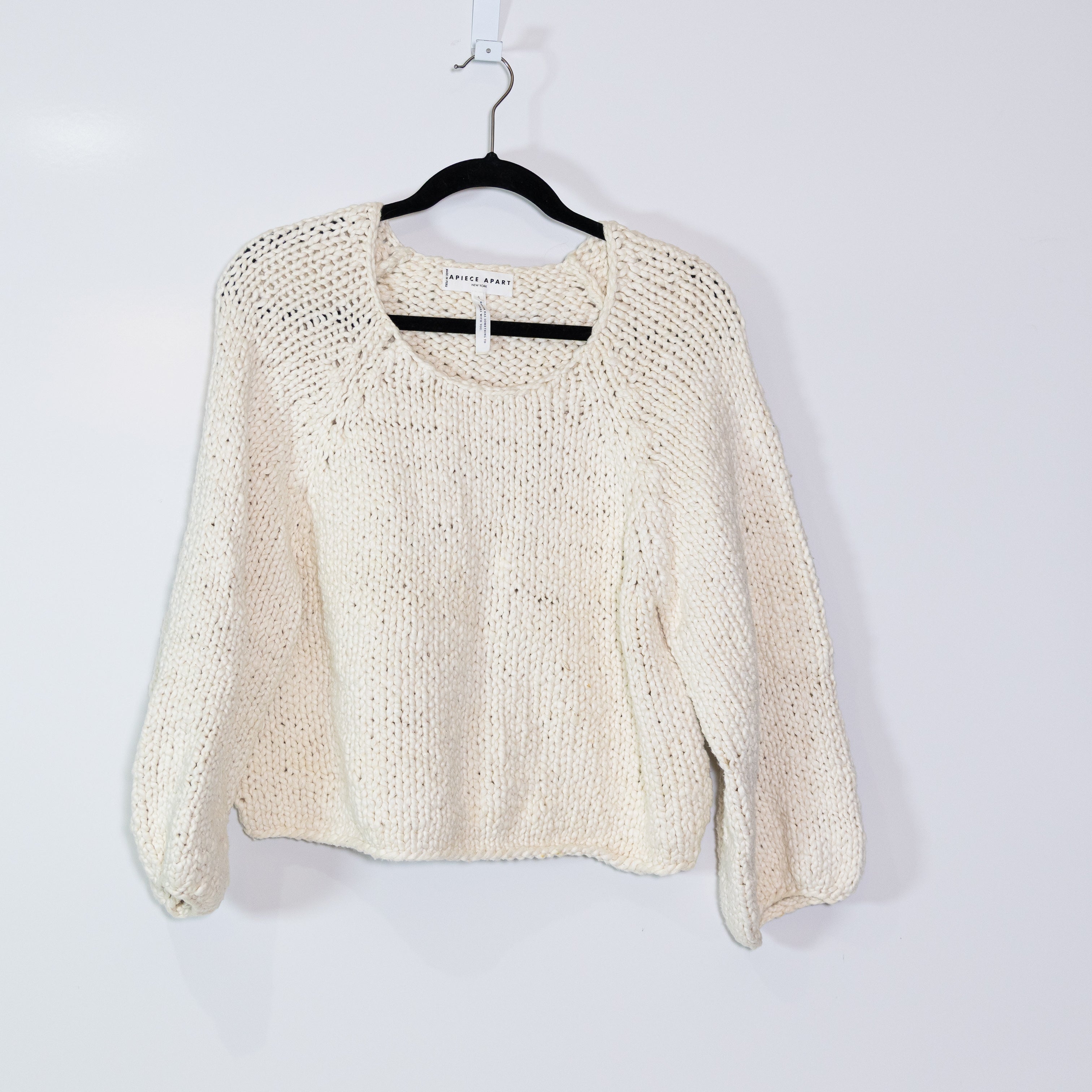 Apiece Apart Cotton Chunky Knit Scoop Neck Long Sleeve Pullover Sweater Ivory S