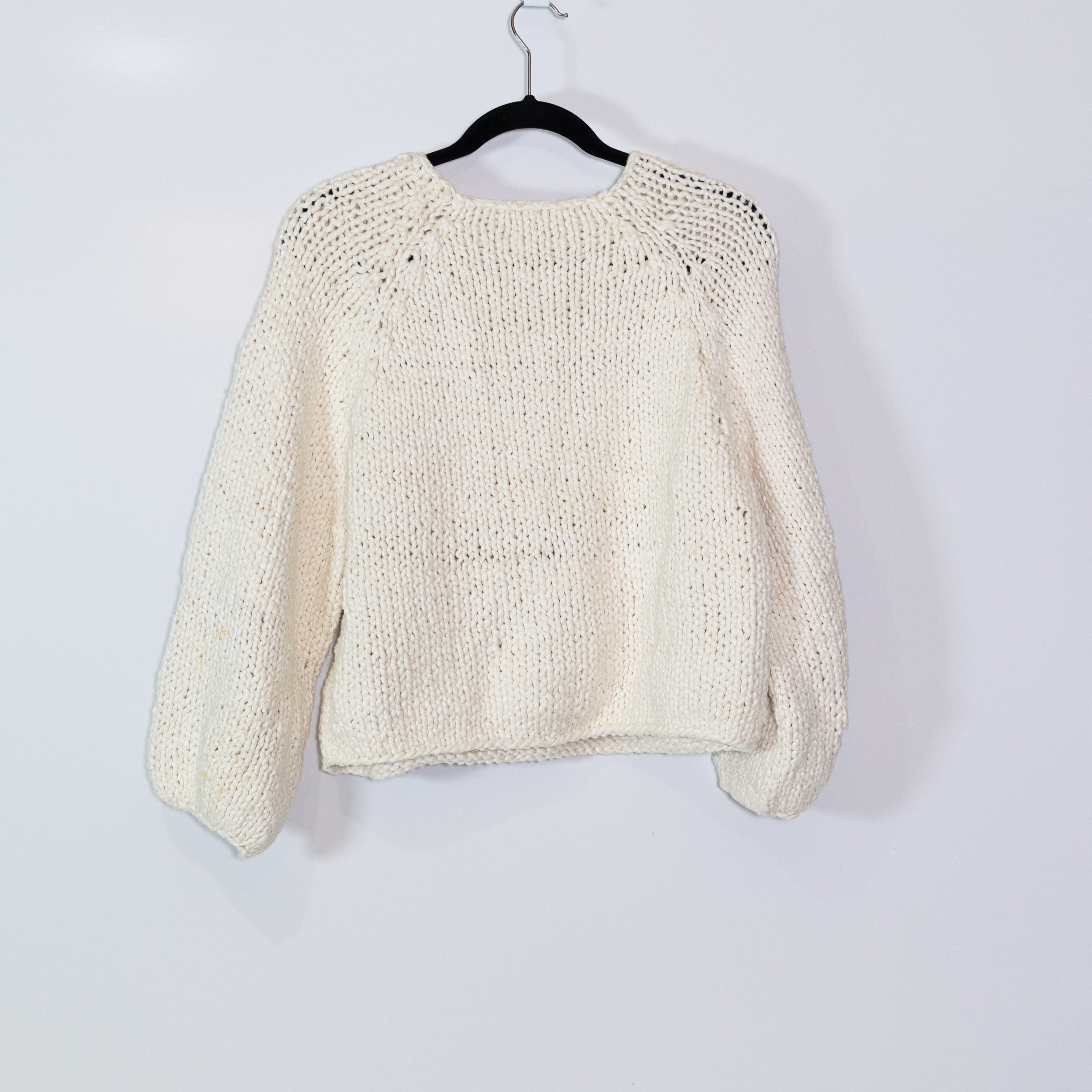 Apiece Apart Cotton Chunky Knit Scoop Neck Long Sleeve Pullover Sweater Ivory S