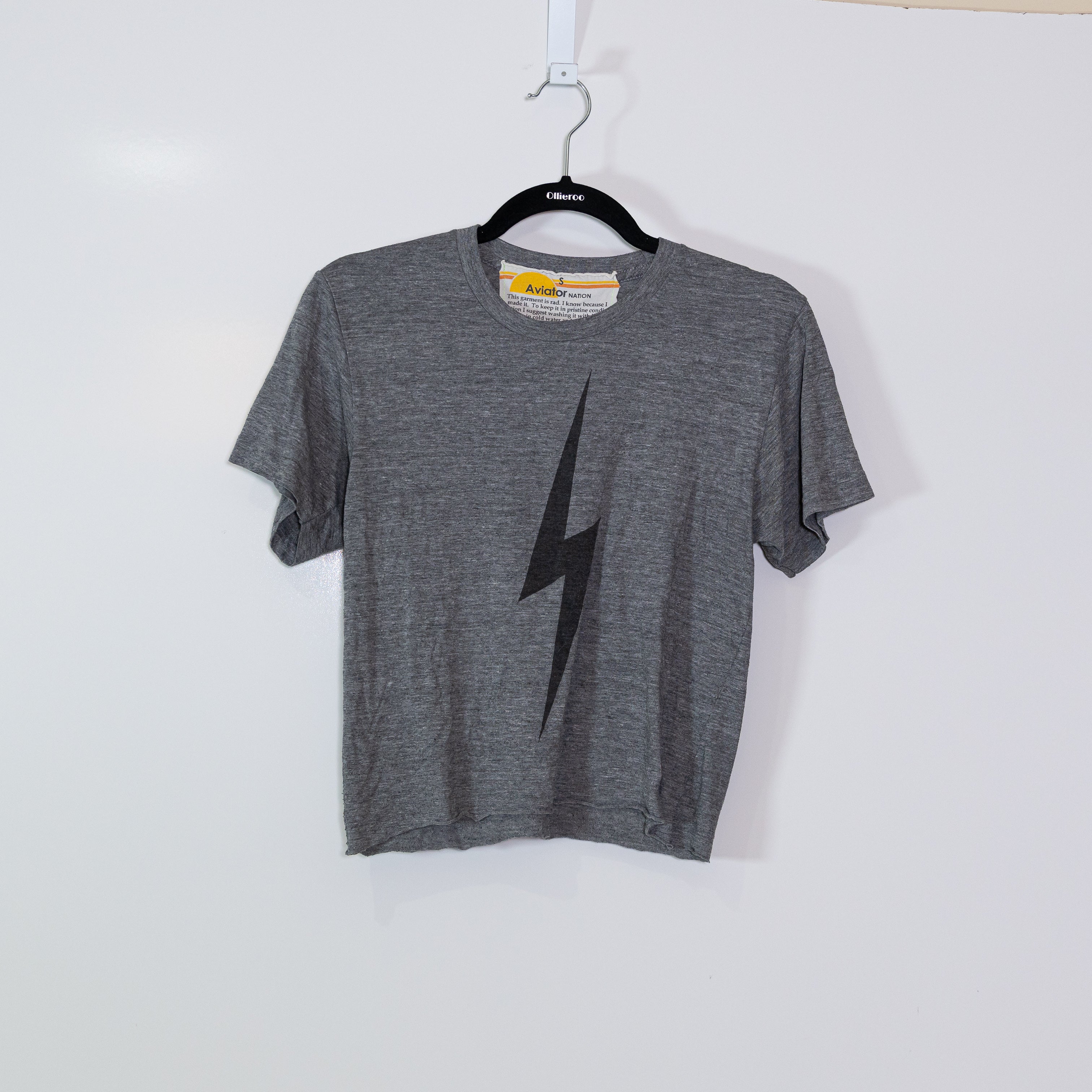 Aviator Nation Thunder Bolt Graphic Crew Neck Short Sleeve Boyfriend Tee Shirt S