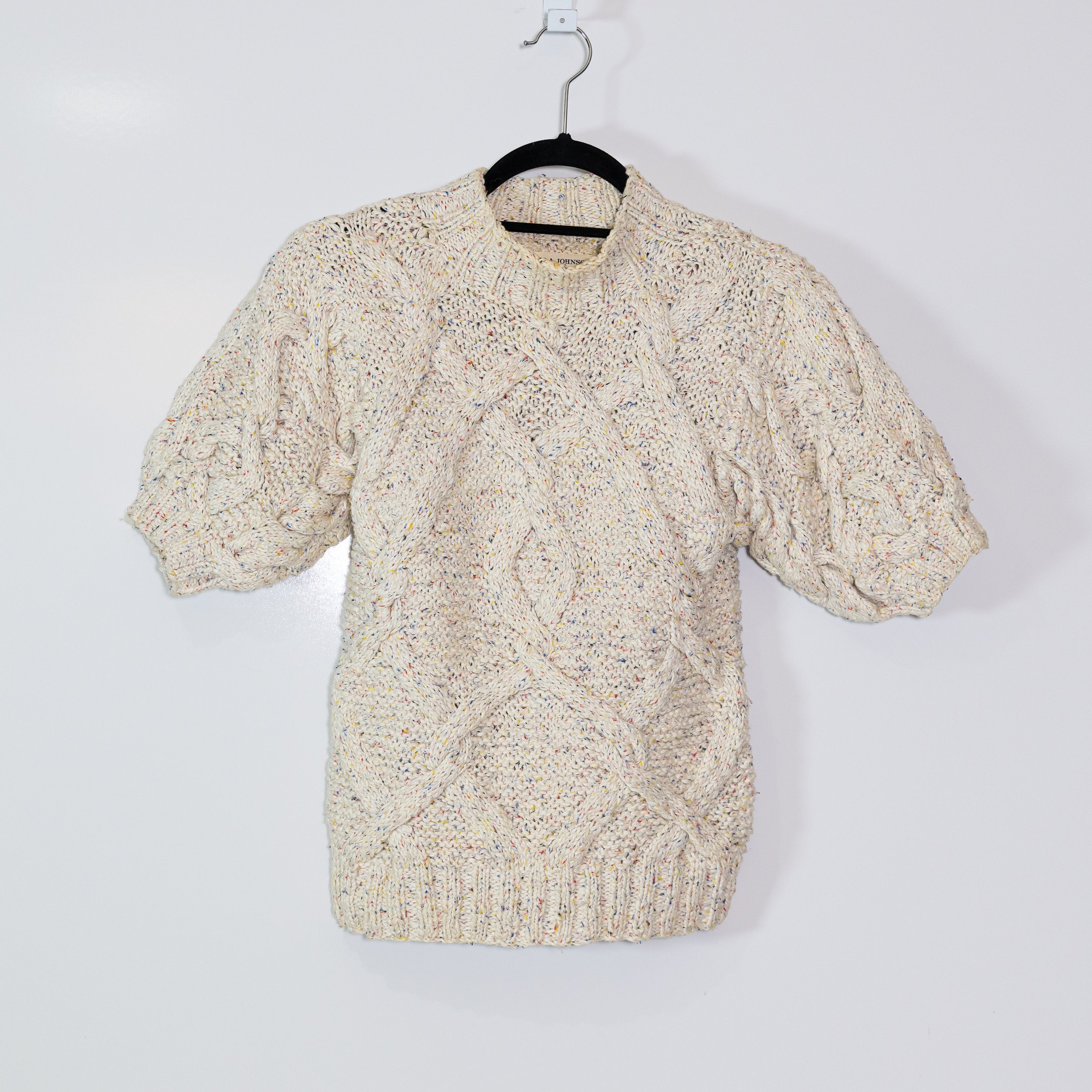 Ulla Johnson Cotton Blend Cable Knit Stretch Mock Neck Short Sleeve Sweater S