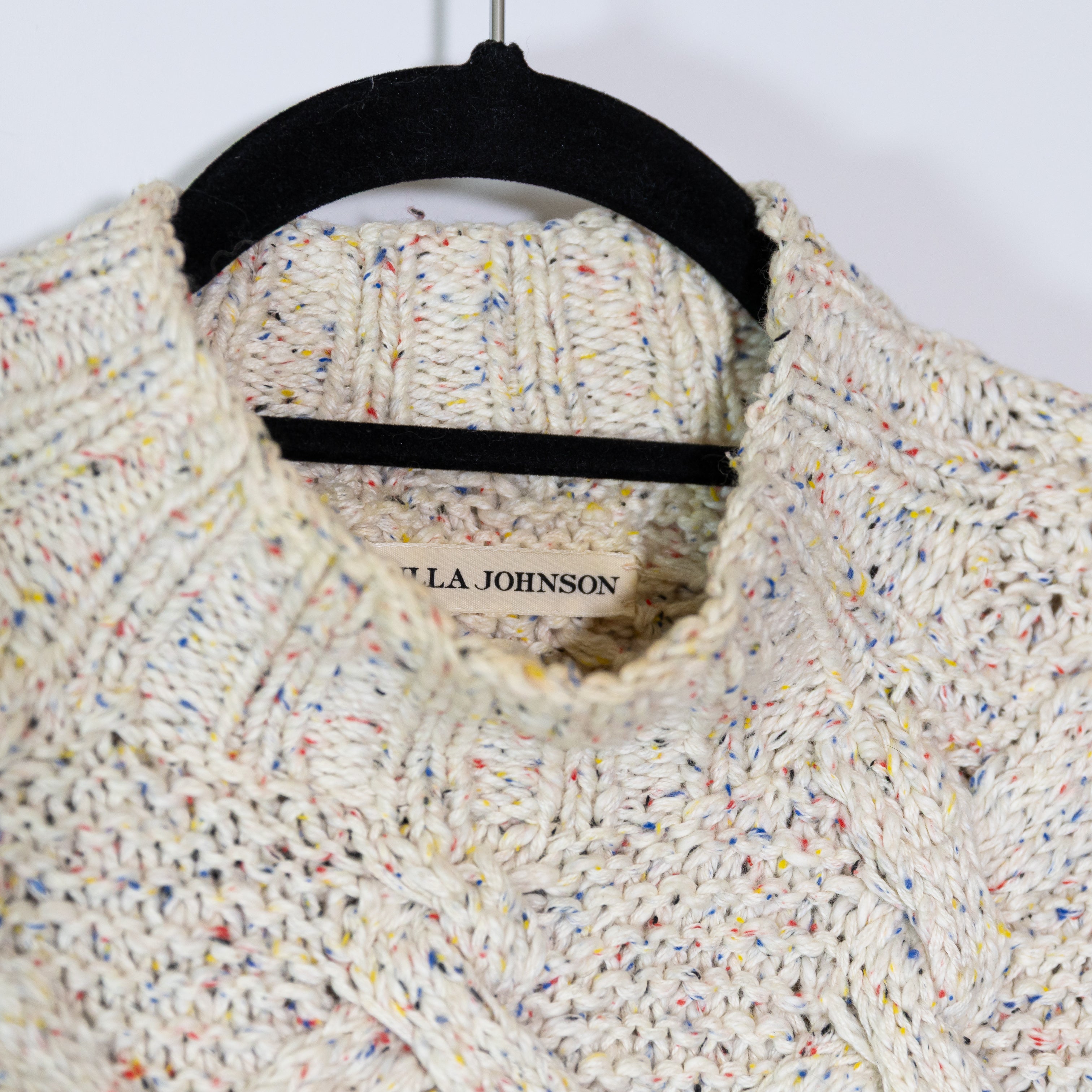 Ulla Johnson Cotton Blend Cable Knit Stretch Mock Neck Short Sleeve Sweater S