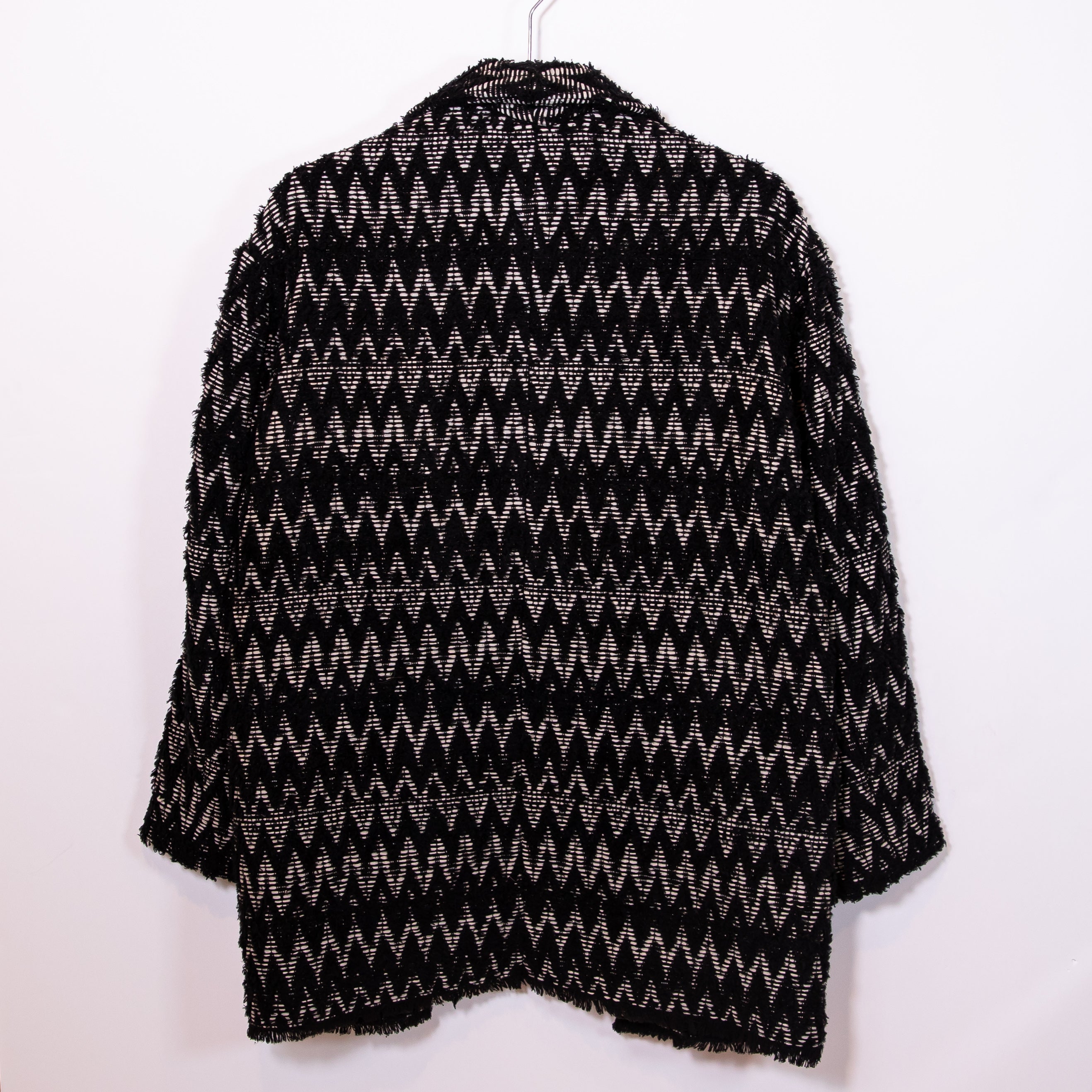 Isabel Marant Elis Zigzag Striped Jacquard Wool Blend Coat Black And Beige 34/0