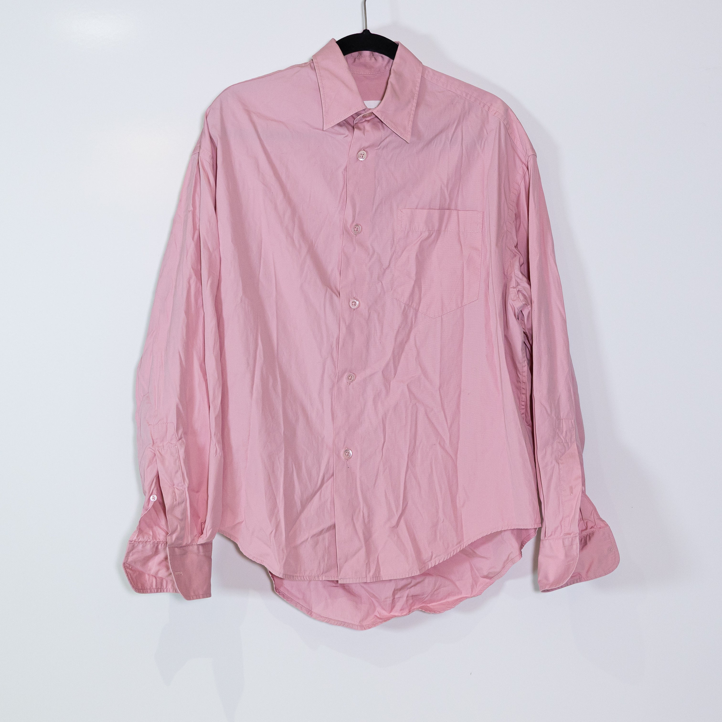 Ami Cotton Poplin Collared Long Sleeve Button Down Blouse Shirt Pink Small