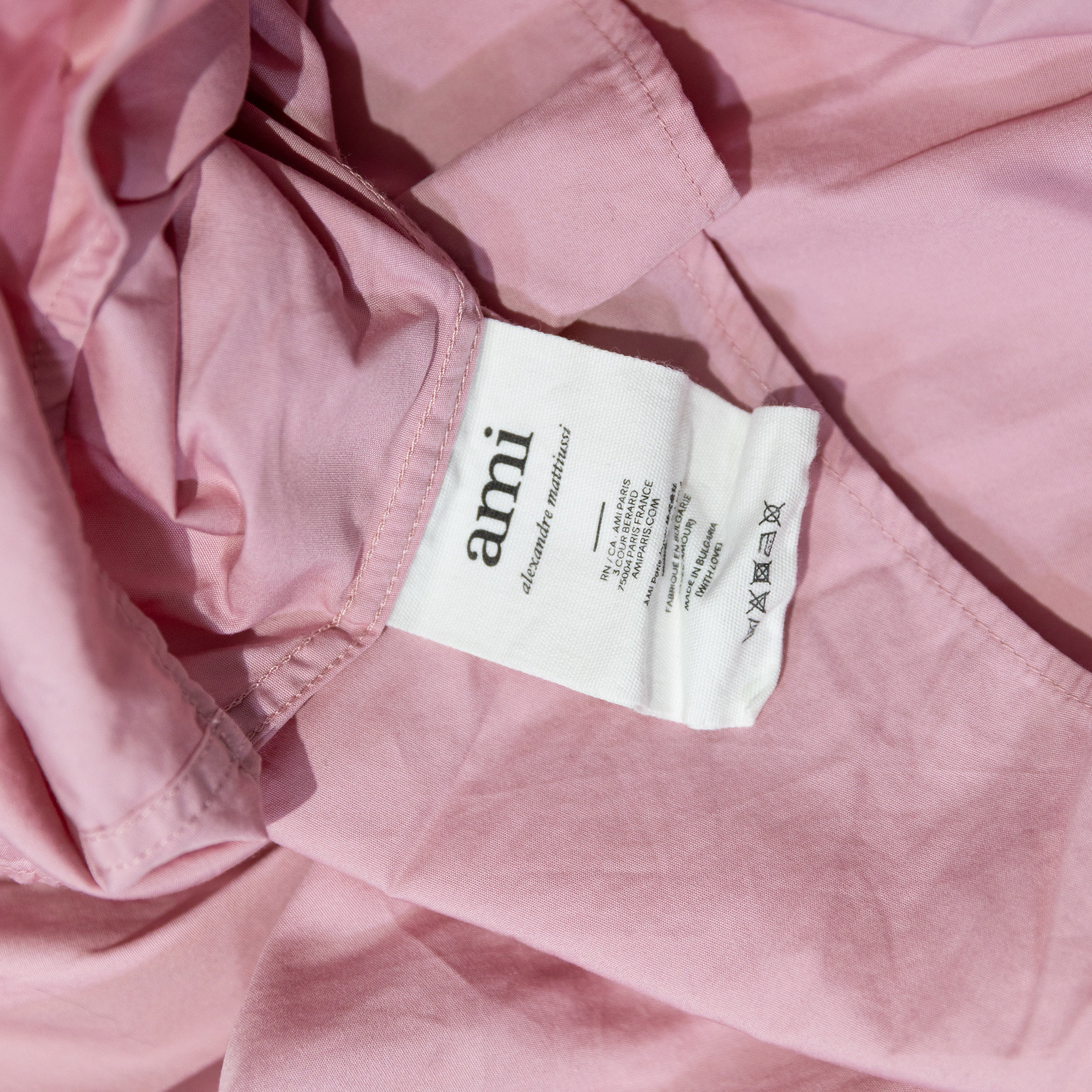 Ami Cotton Poplin Collared Long Sleeve Button Down Blouse Shirt Pink Small