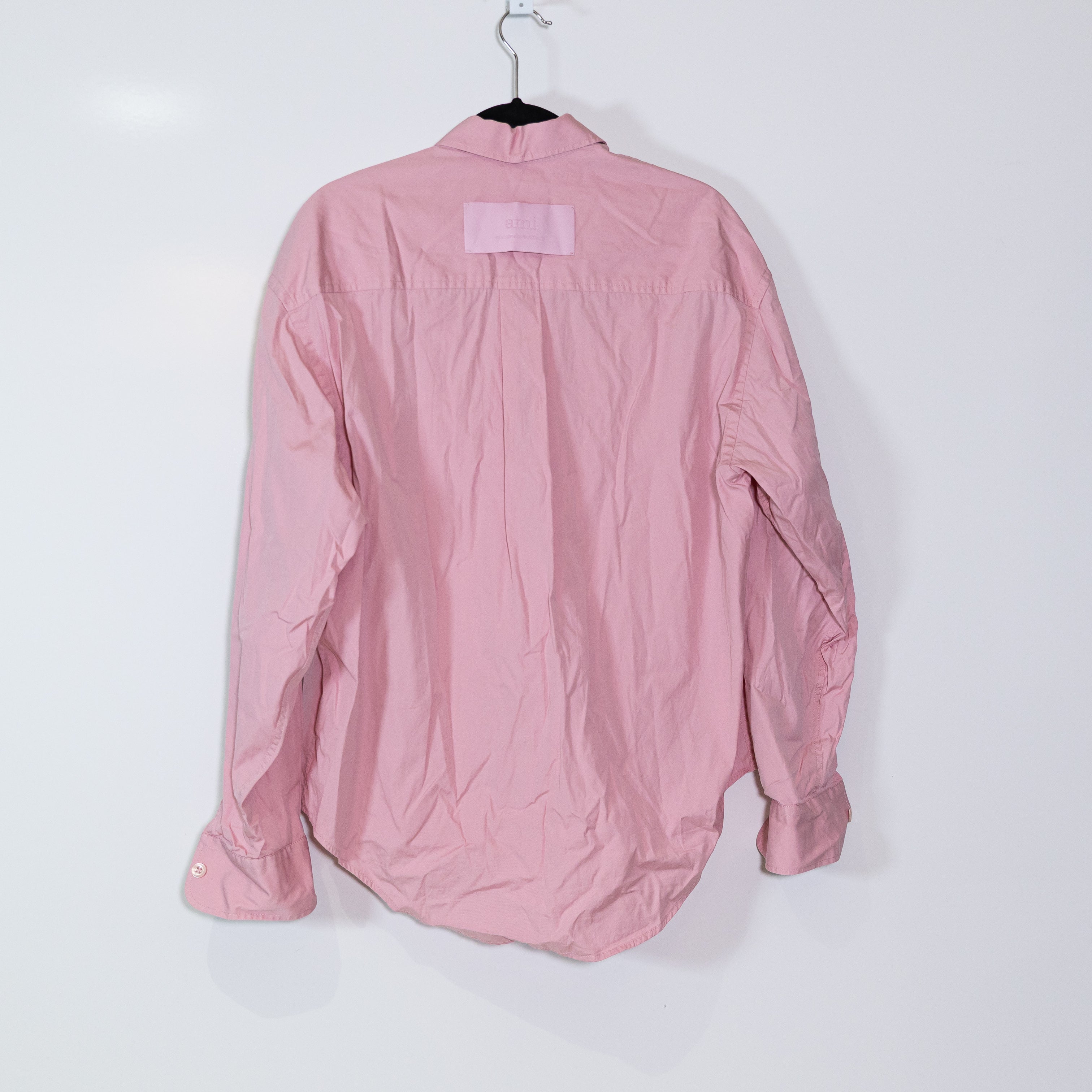 Ami Cotton Poplin Collared Long Sleeve Button Down Blouse Shirt Pink Small