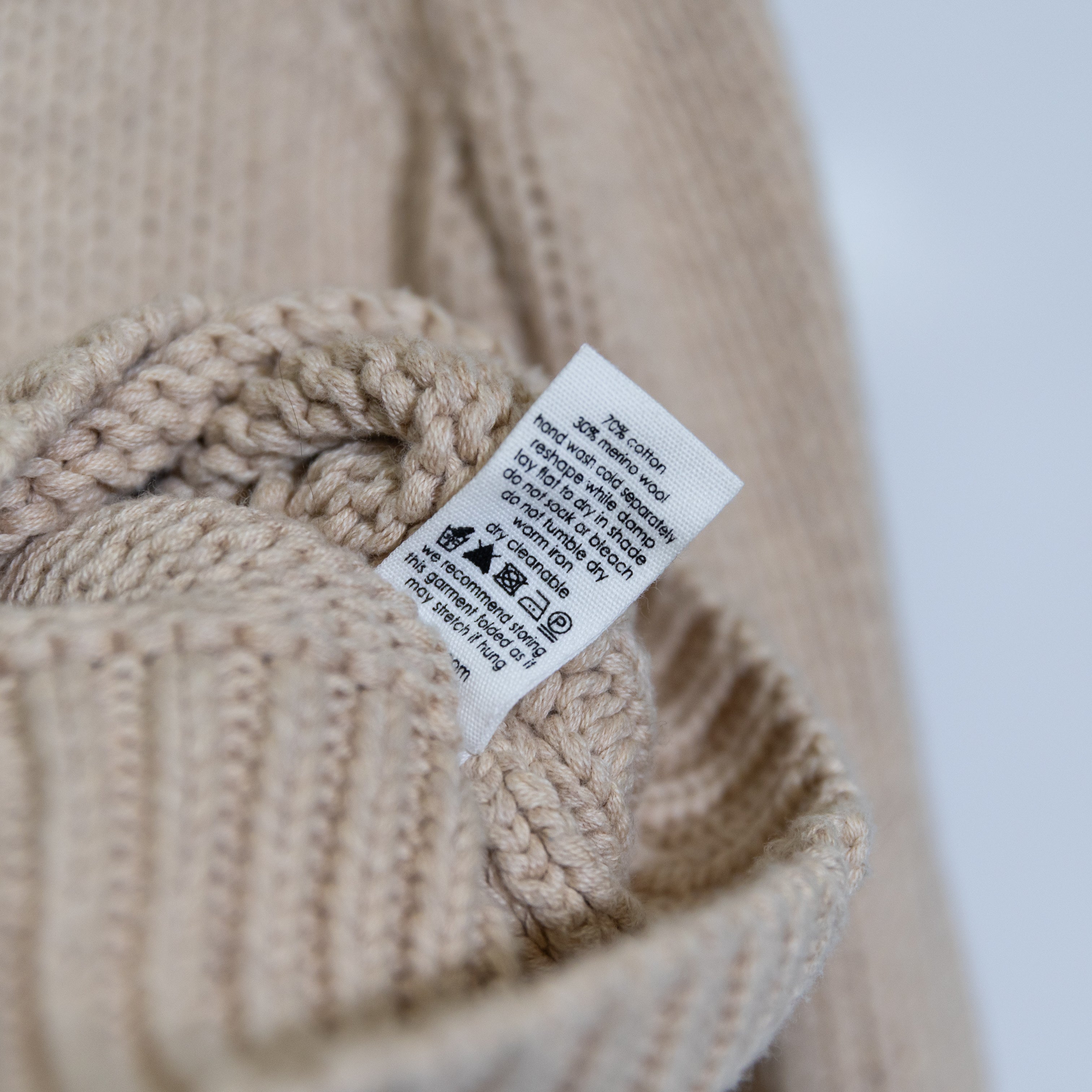 Bassike Knits Cotton Wool V Neck Collared Long Sleeve Pullover Sweater Neutral S
