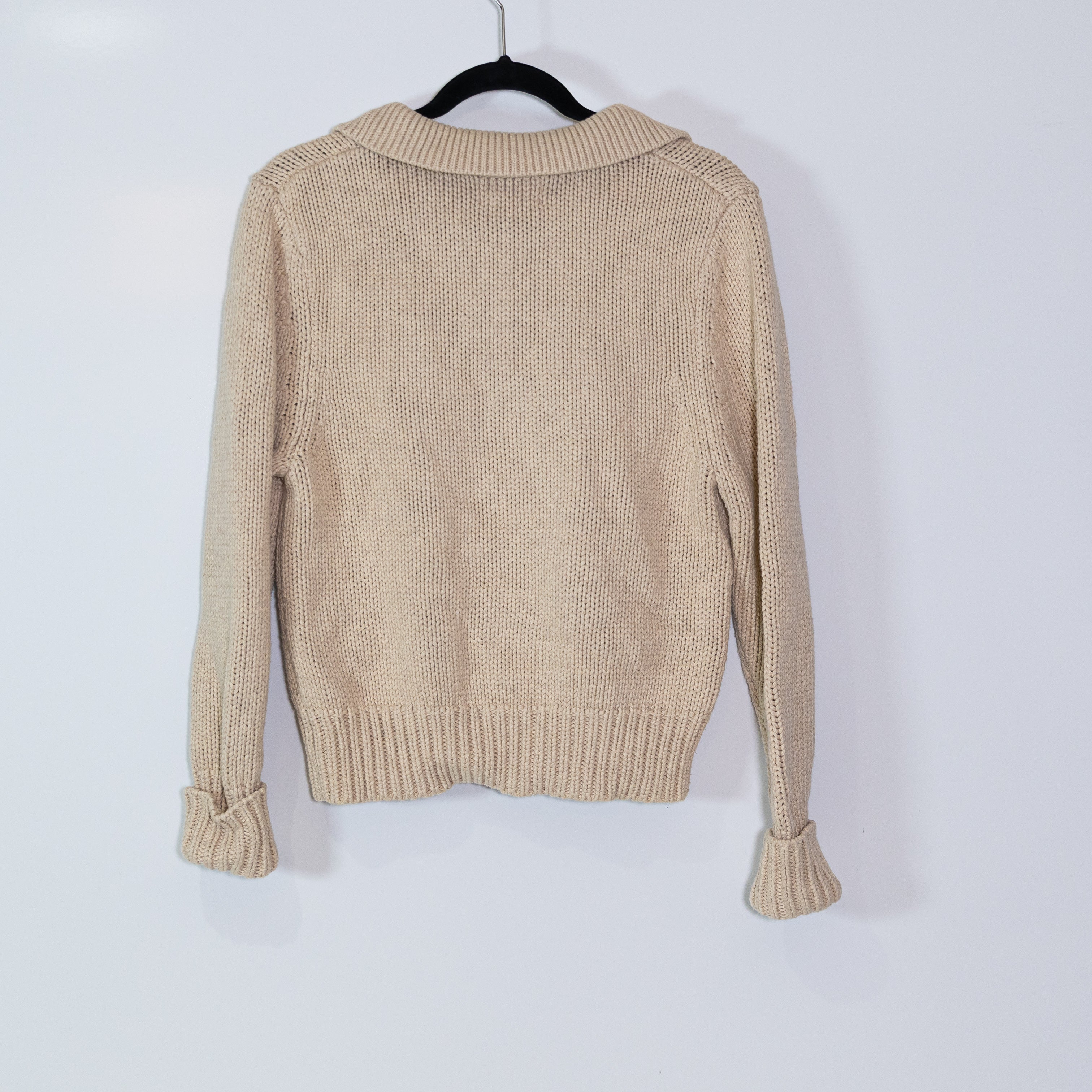 Bassike Knits Cotton Wool V Neck Collared Long Sleeve Pullover Sweater Neutral S