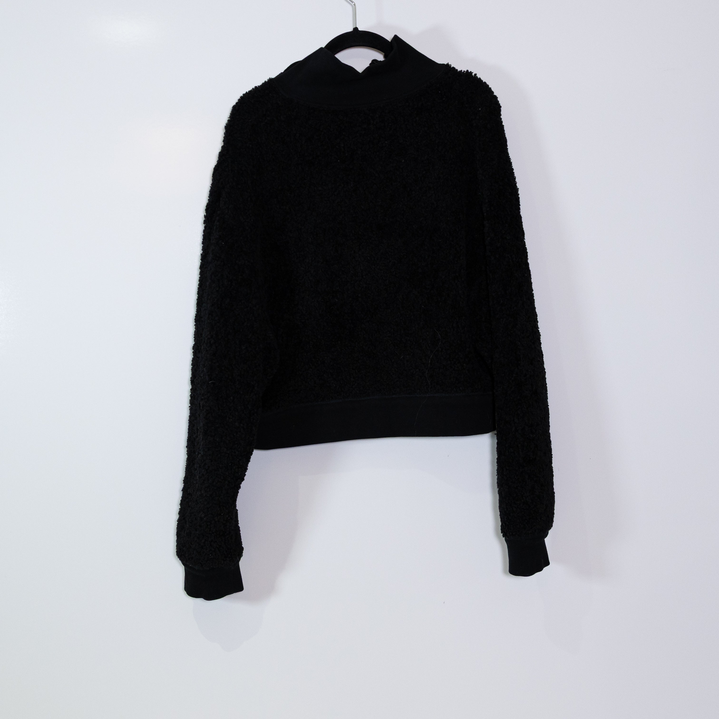 Alexander Wang Women's Teddy Shearling Fuzzy Quarter Zip Pullover Sweater Black