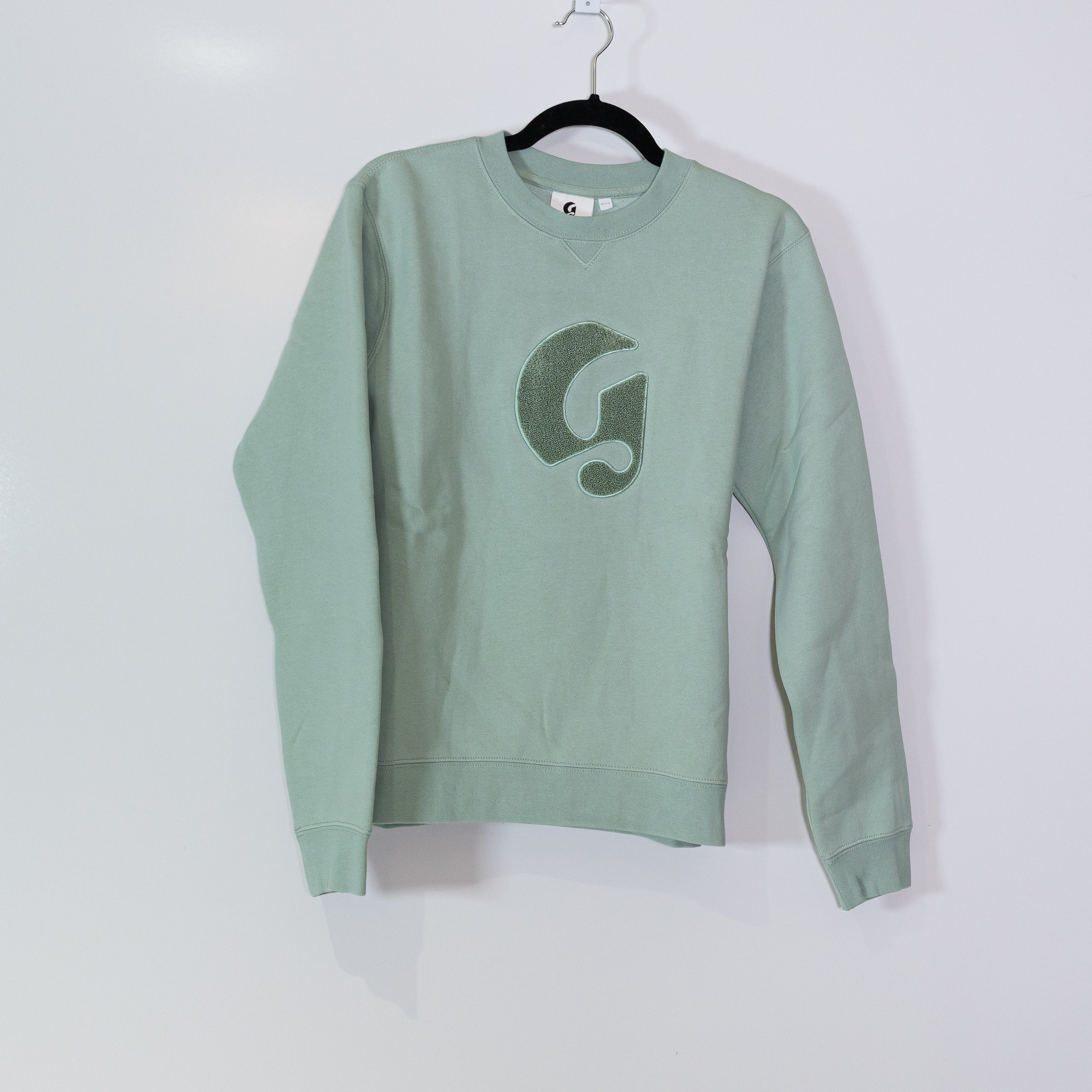 Glossier Cotton Fleece Lined Crew Neck Pullover Sweater Sage Green XS