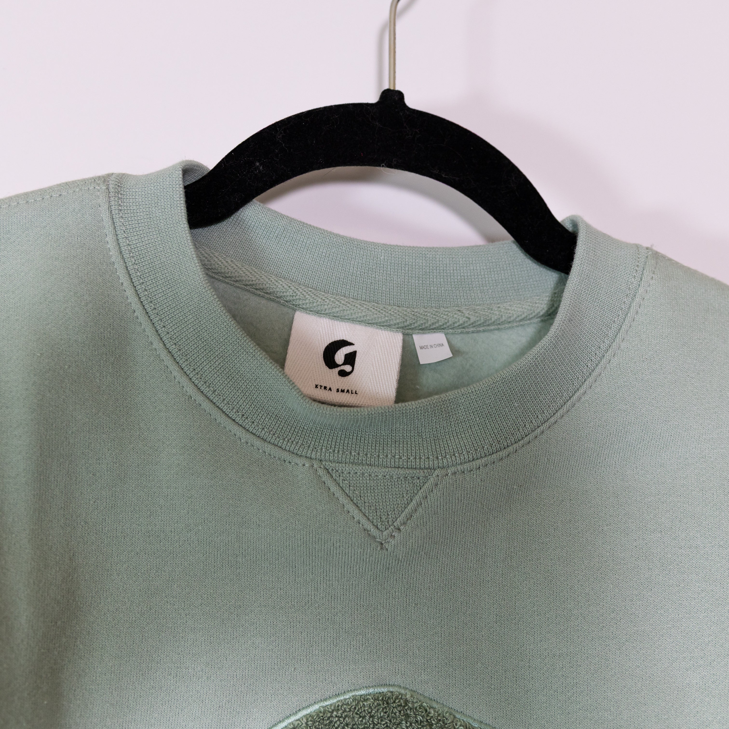 Glossier Cotton Fleece Lined Crew Neck Pullover Sweater Sage Green XS