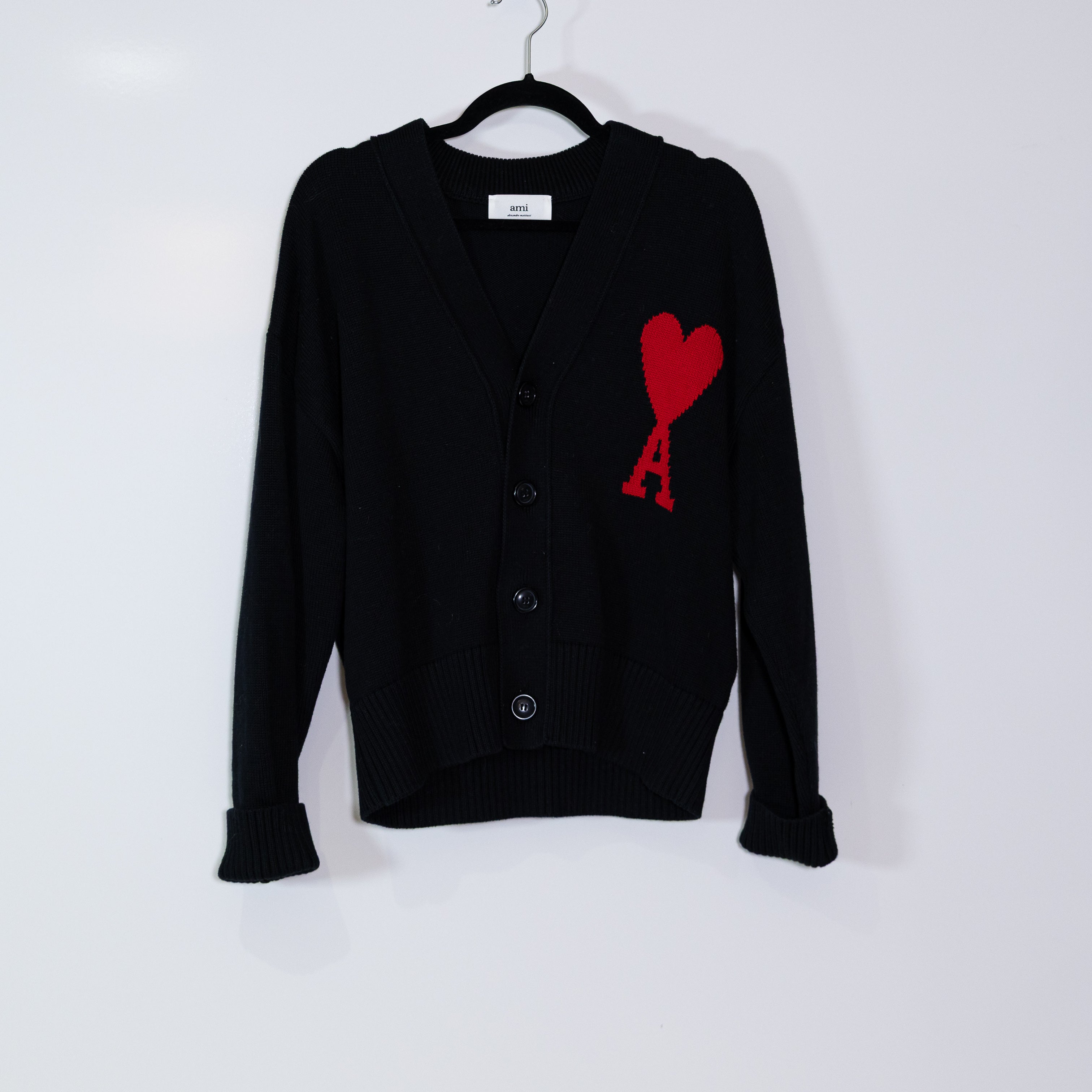 Ami De Coeur Permanent Collection Cotton Wool Knit Heart Cardigan Sweater Black
