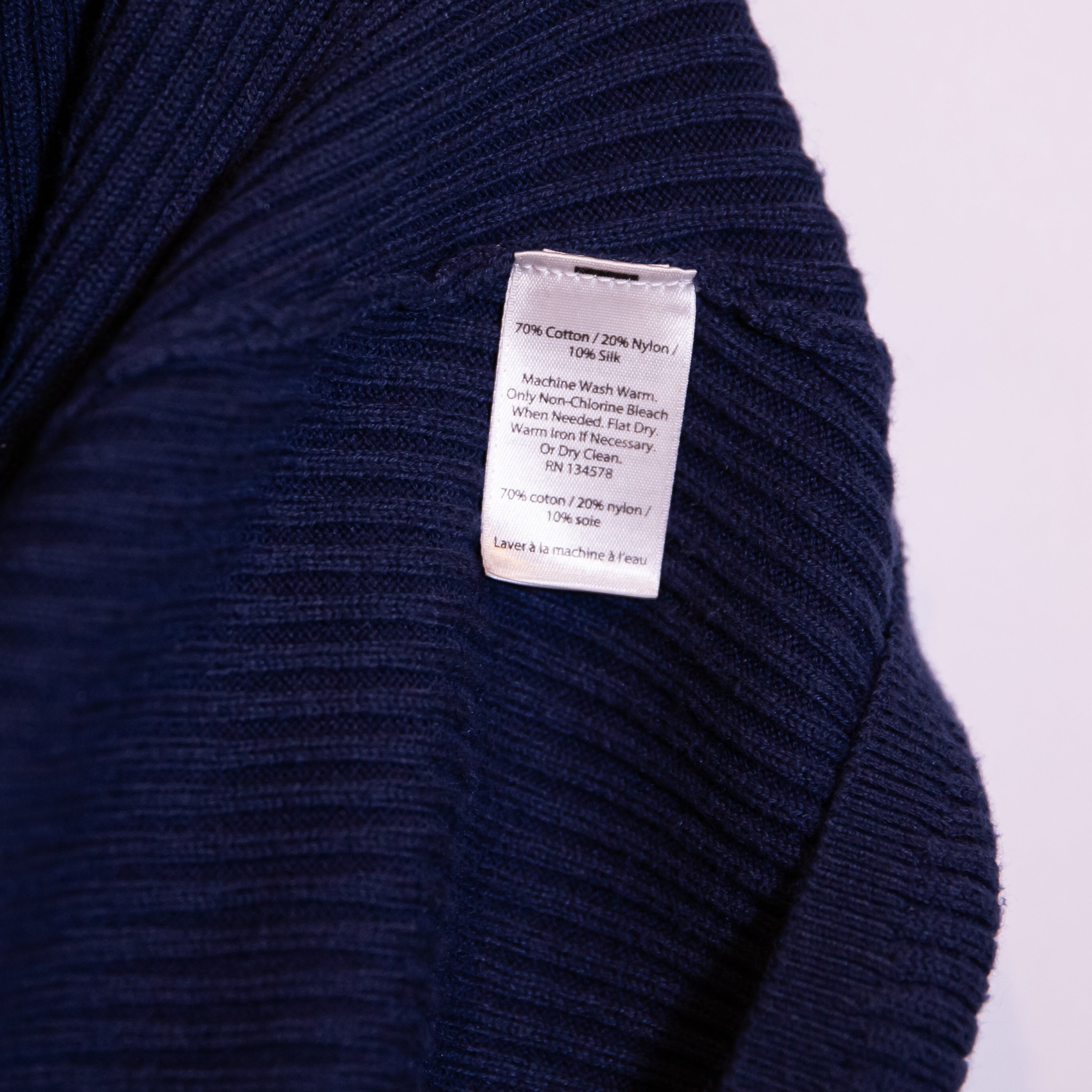 Vineyard Vines Ribbed Ruffle Cotton Silk Knit Pullover Deep Bay Blue Sweater S