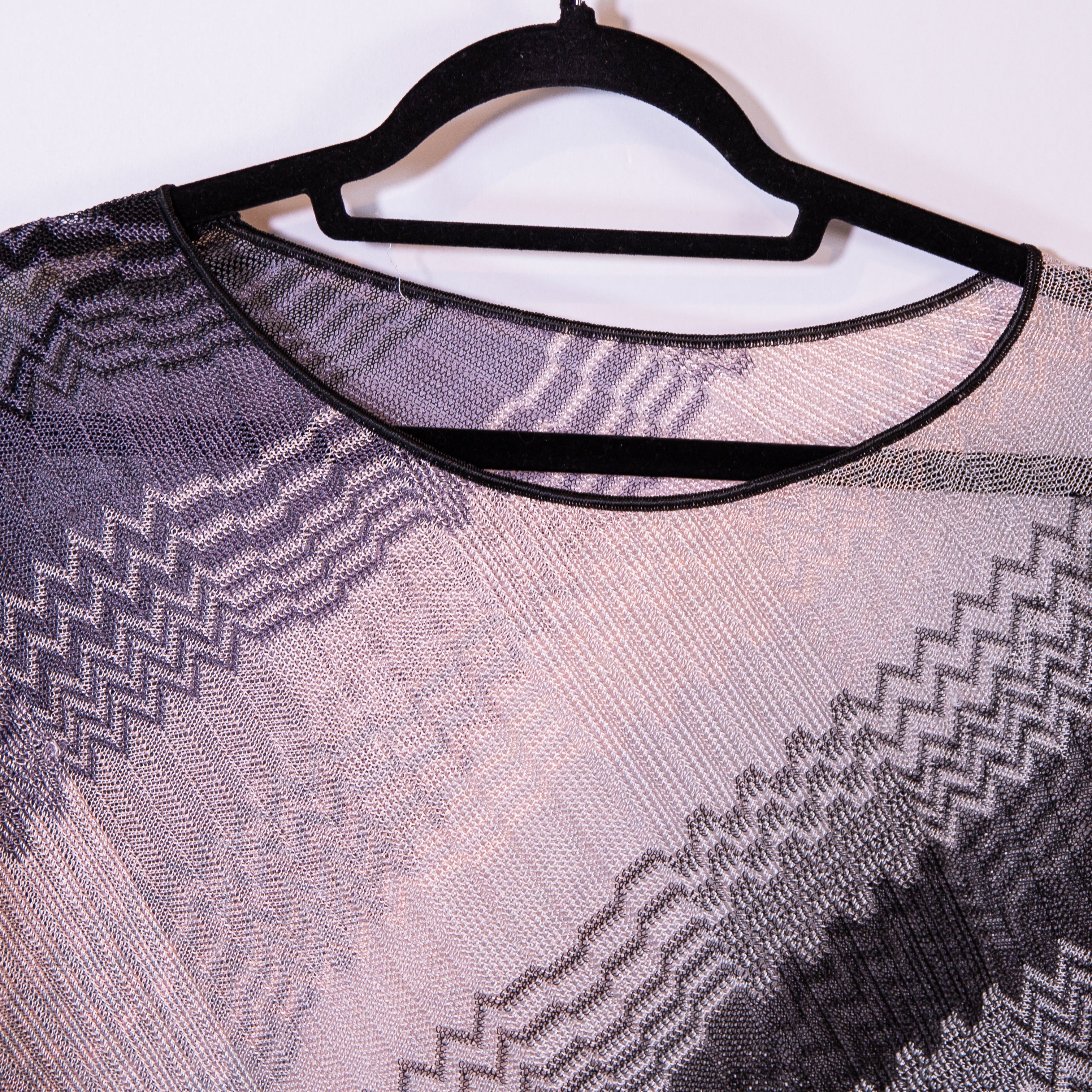 Missoni Made In Italy Woven Knit Zig Zag Fringe Poncho Sweater Cardigan Gray OS