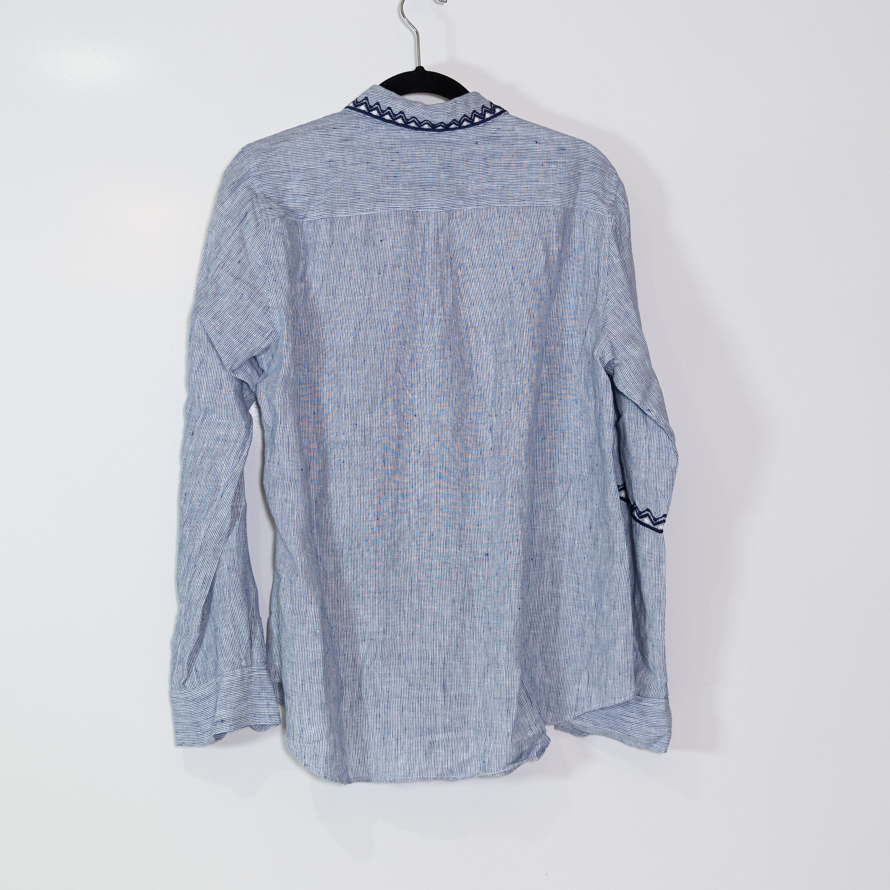Jupe By Jackie Linen Collared Long Sleeve Button Down Pin Stripe Blouse Shirt L
