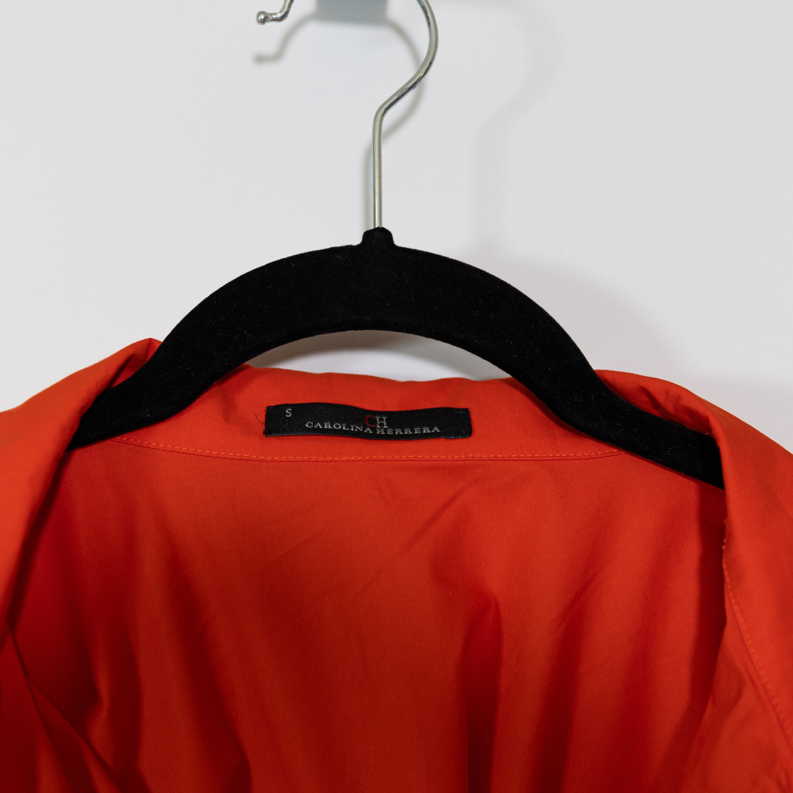 Carolina Herrera Cotton Poplin Logo Embossed V Neck Oversized Blouse Shirt Top