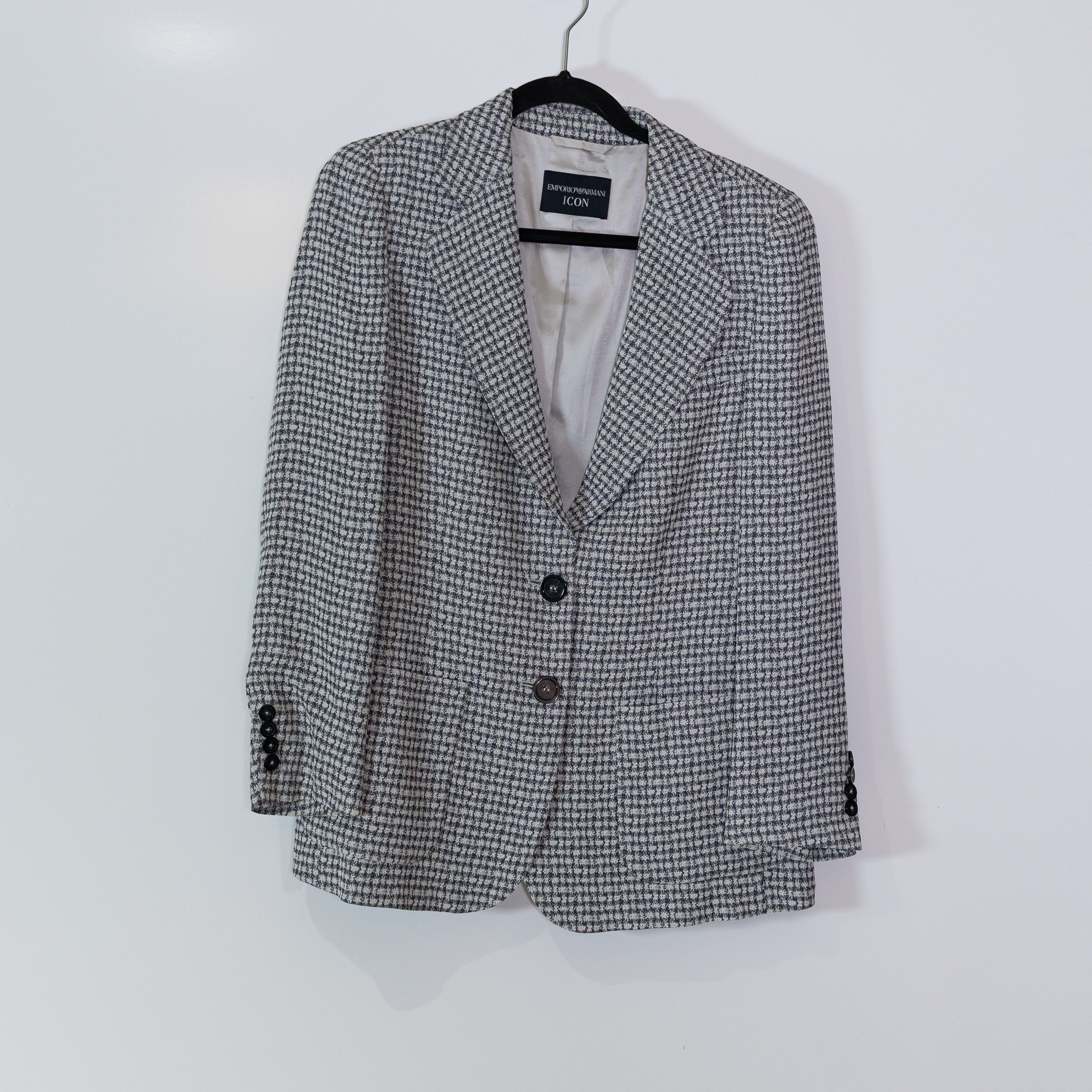 Emporio Armani Icon Women's Silk Blend Houndstooth Blazer Jacket Black White S