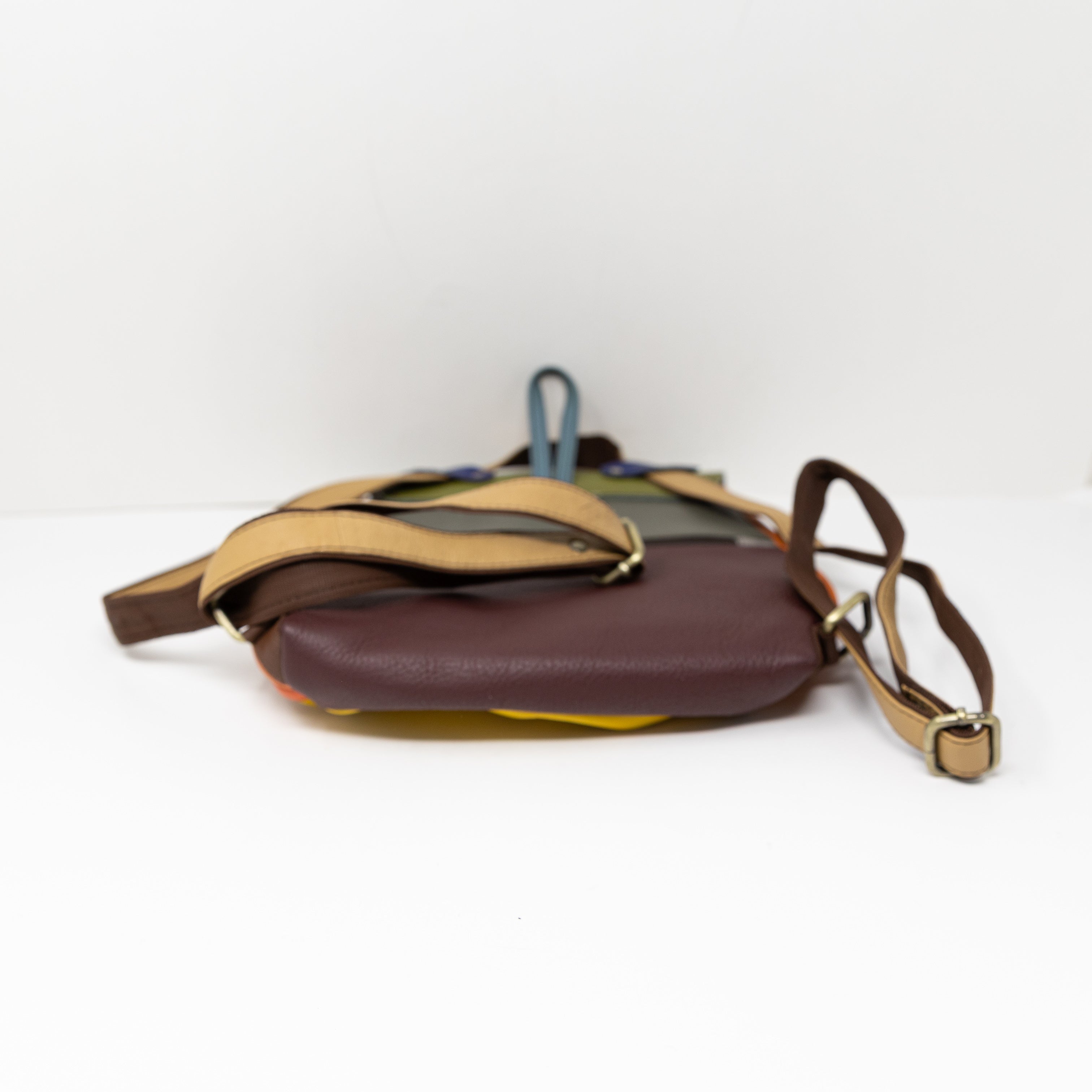 Soruka Freya Genuine Leather Green Yellow Orange Colorblock Backpack Purse Bag