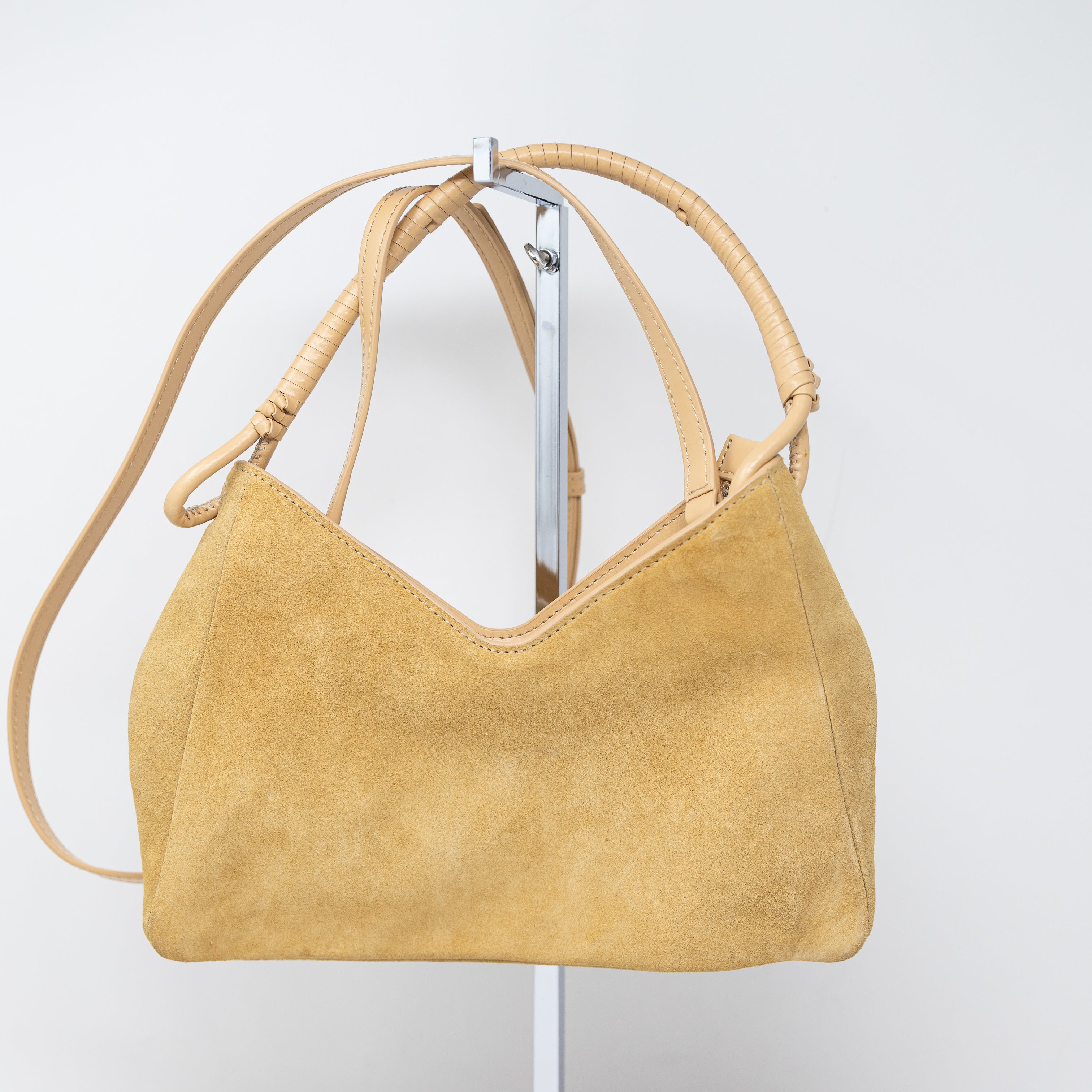 Staud Valerie Genuine Suede Leather Convertible Shoulder Purse Bag Neutral Tan