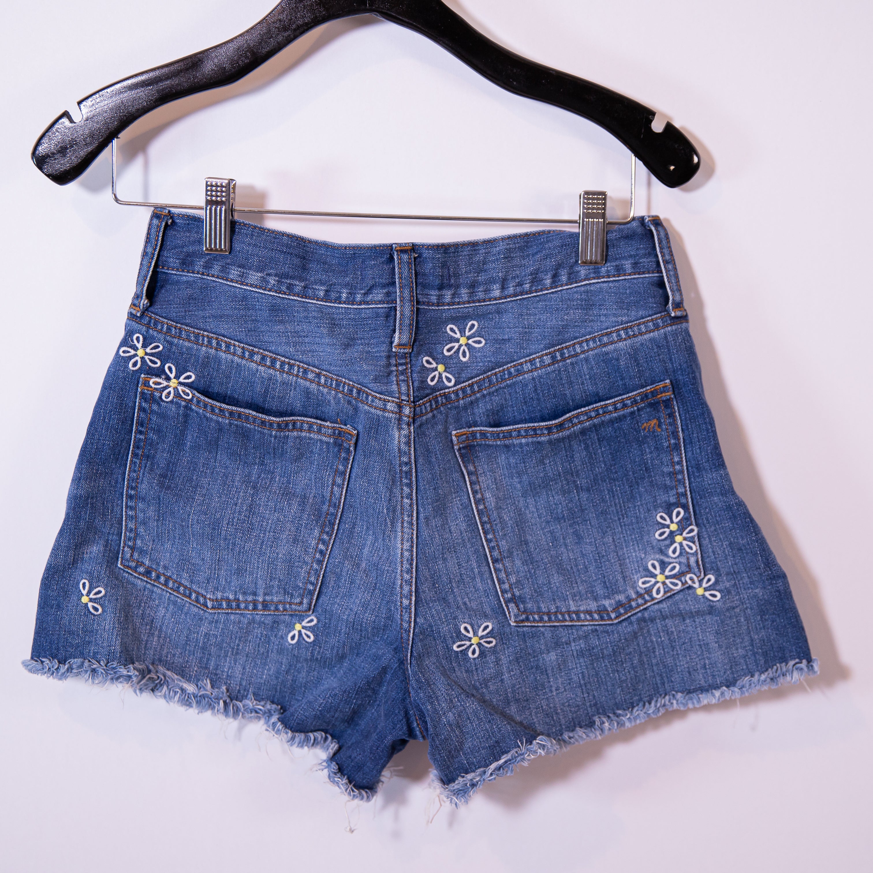 Madewell The Perfect Jean Short Cotton Denim Stretch Daisy Floral Embroidered 27