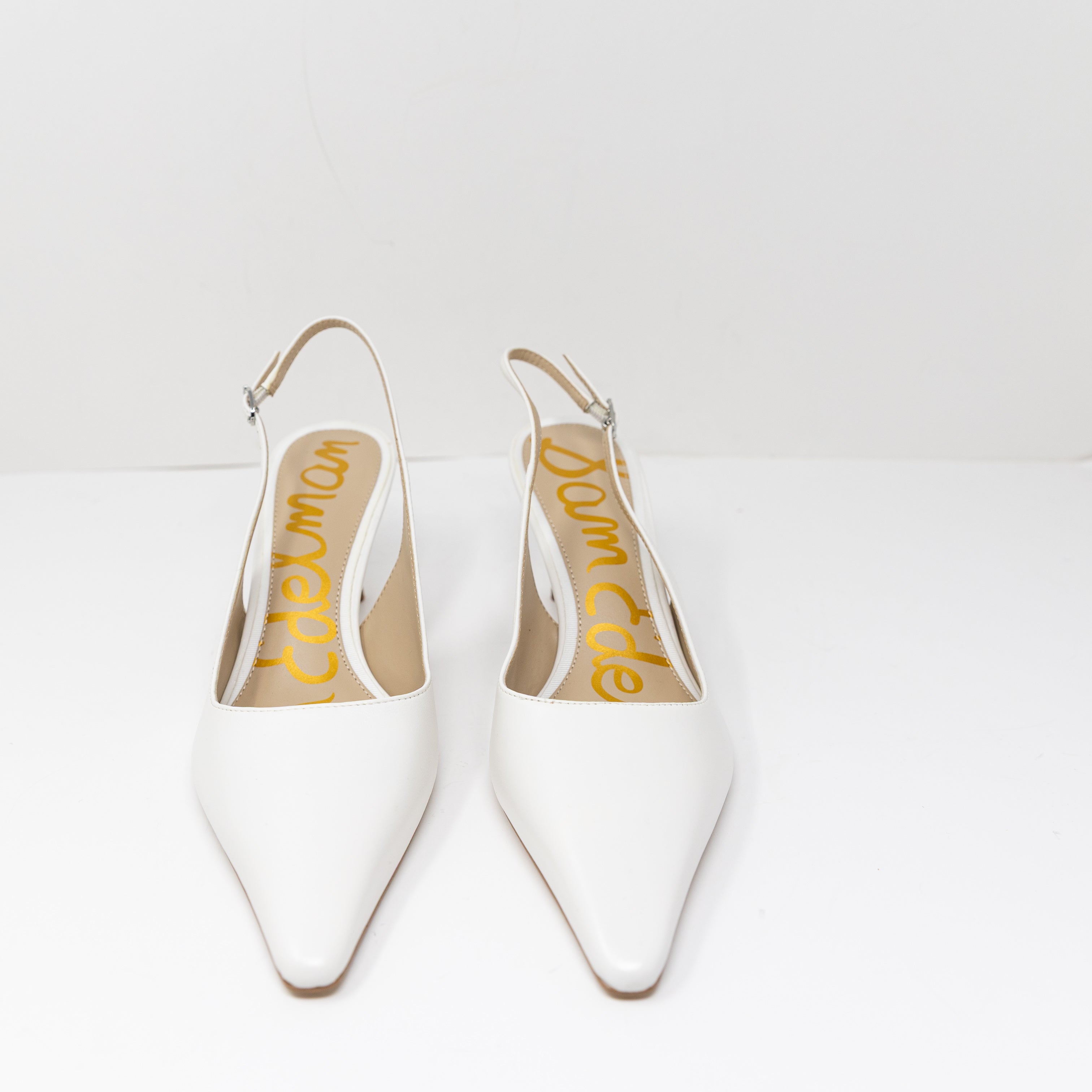 Sam Edelman Bianka Geometric Heel Slingback Pointed Toe Pumps Shoes White