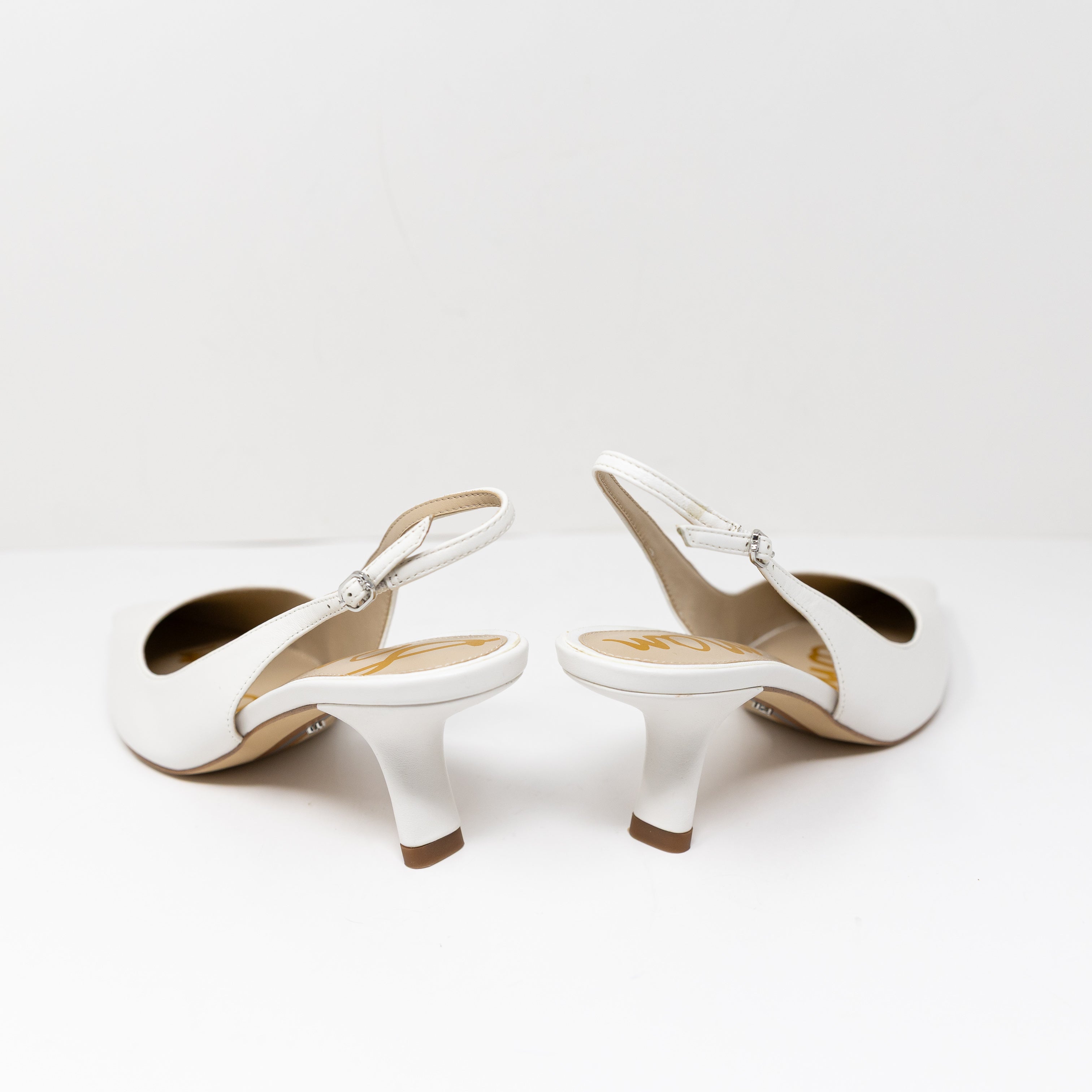 Sam Edelman Bianka Geometric Heel Slingback Pointed Toe Pumps Shoes White