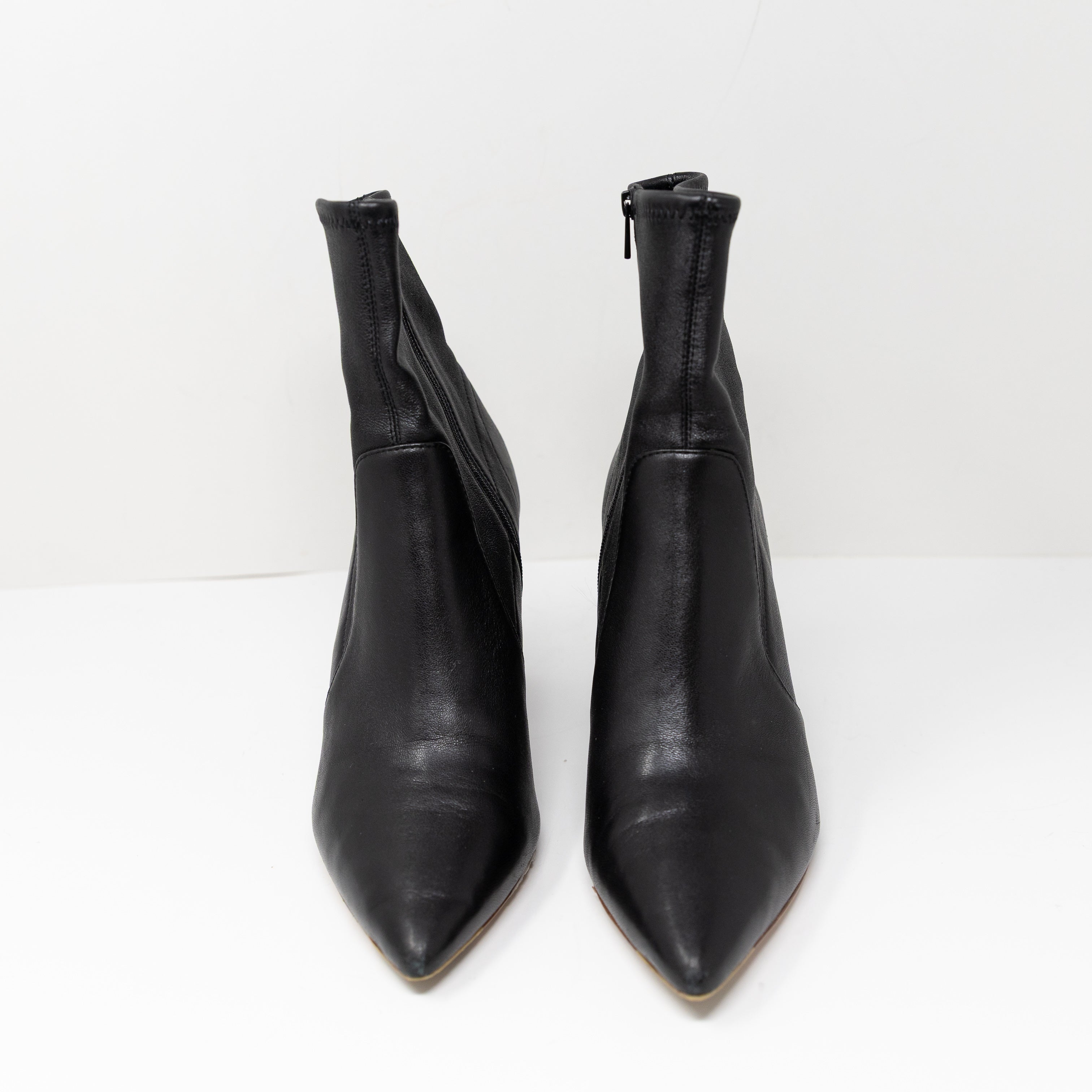 Loeffler Randall Isla Genuine Leather Block High Heel Ankle Booties Shoes Black