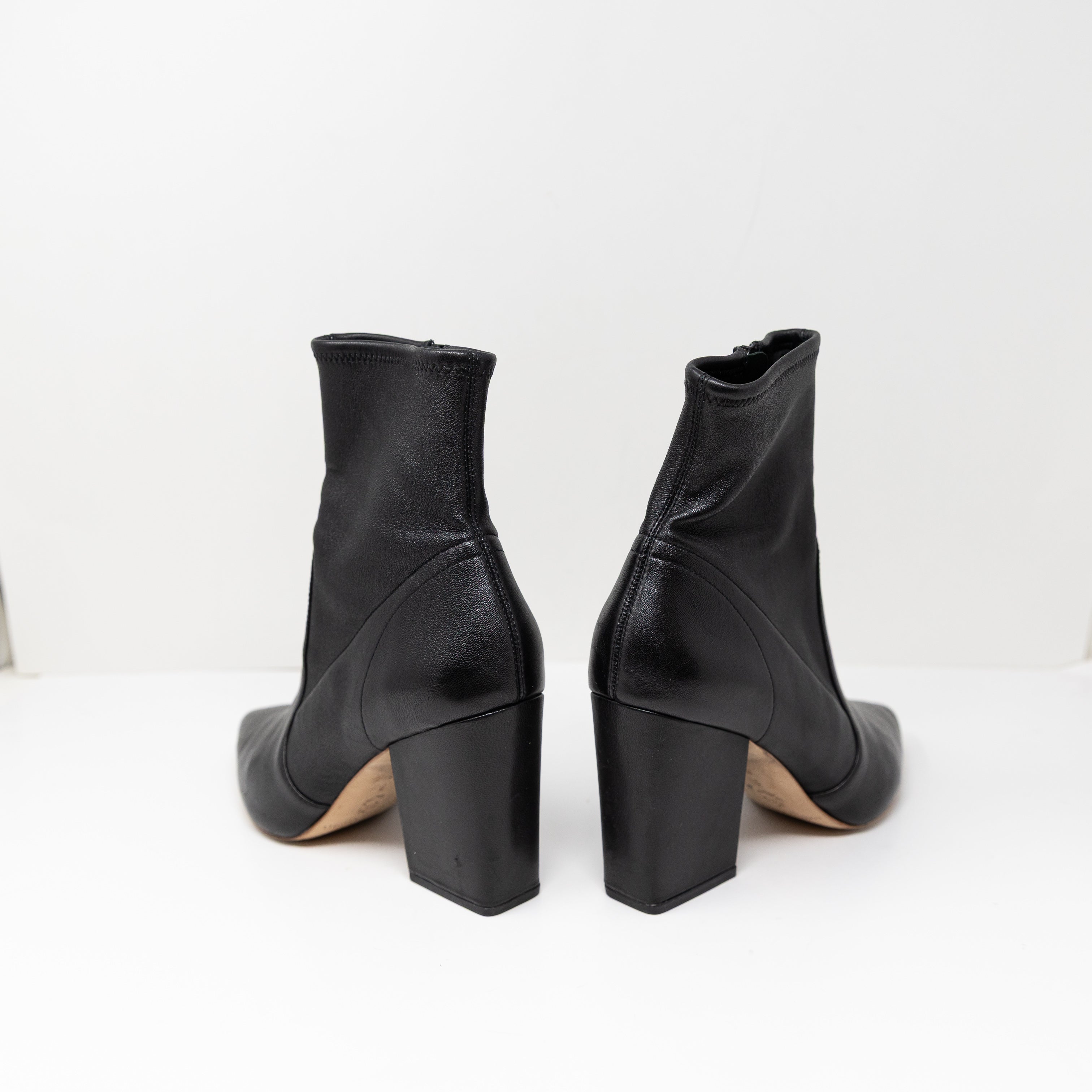Loeffler Randall Isla Genuine Leather Block High Heel Ankle Booties Shoes Black