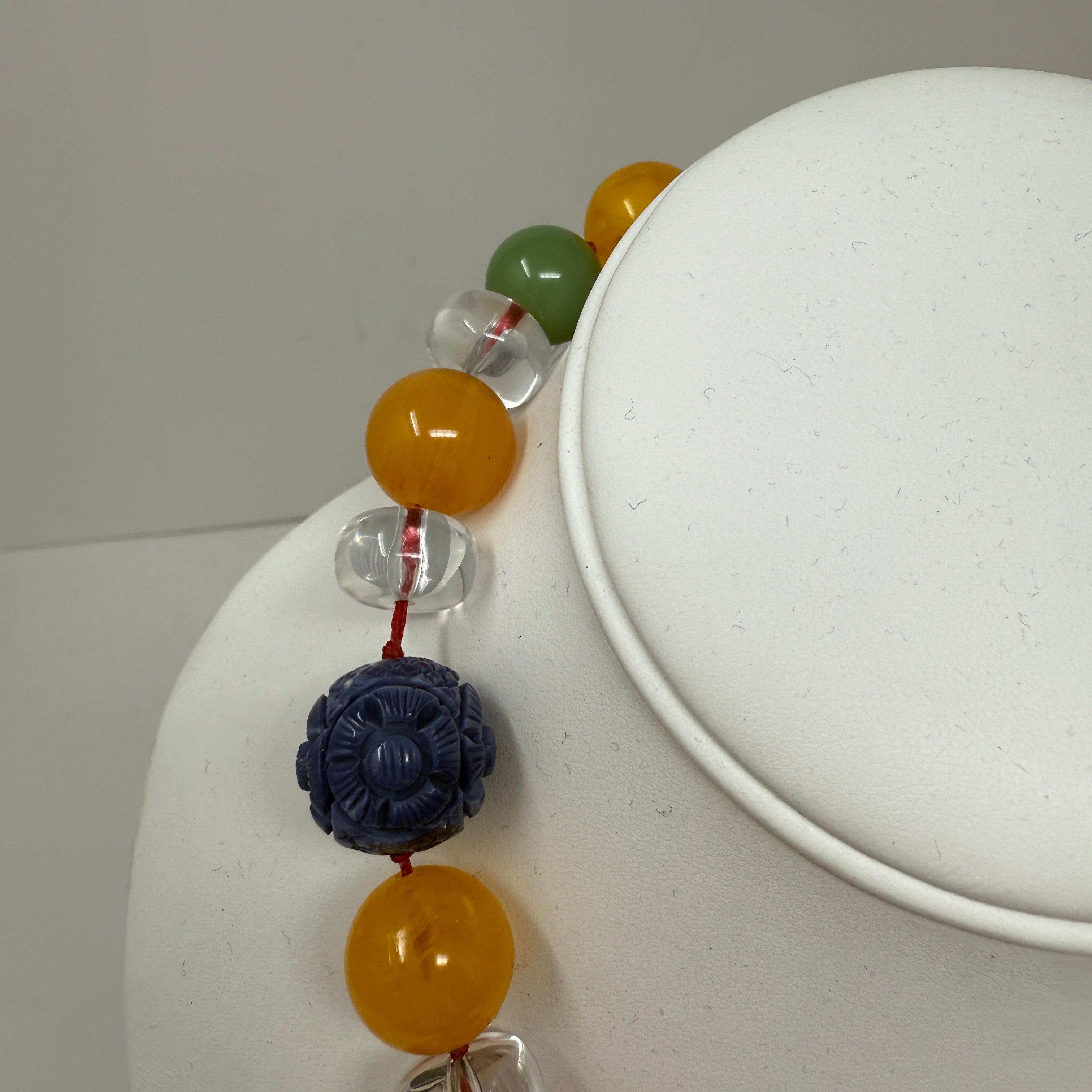 Kenneth Lane Carved Stone Oversize Lucite Beaded Multi Color Statement Necklace