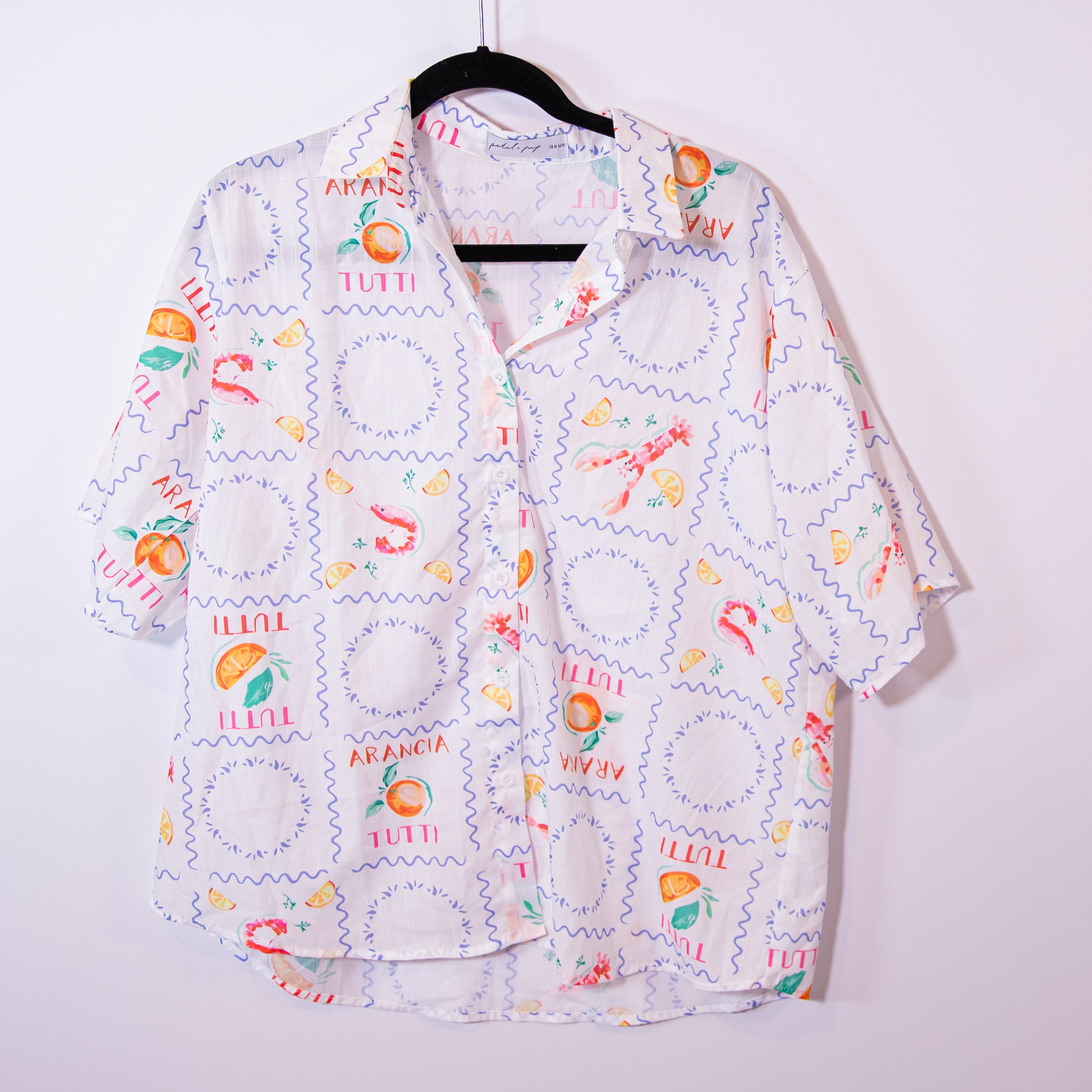 Petal + Pup Hampton Lobster Lemon Summer Print Pattern Short Sleeve Button Shirt