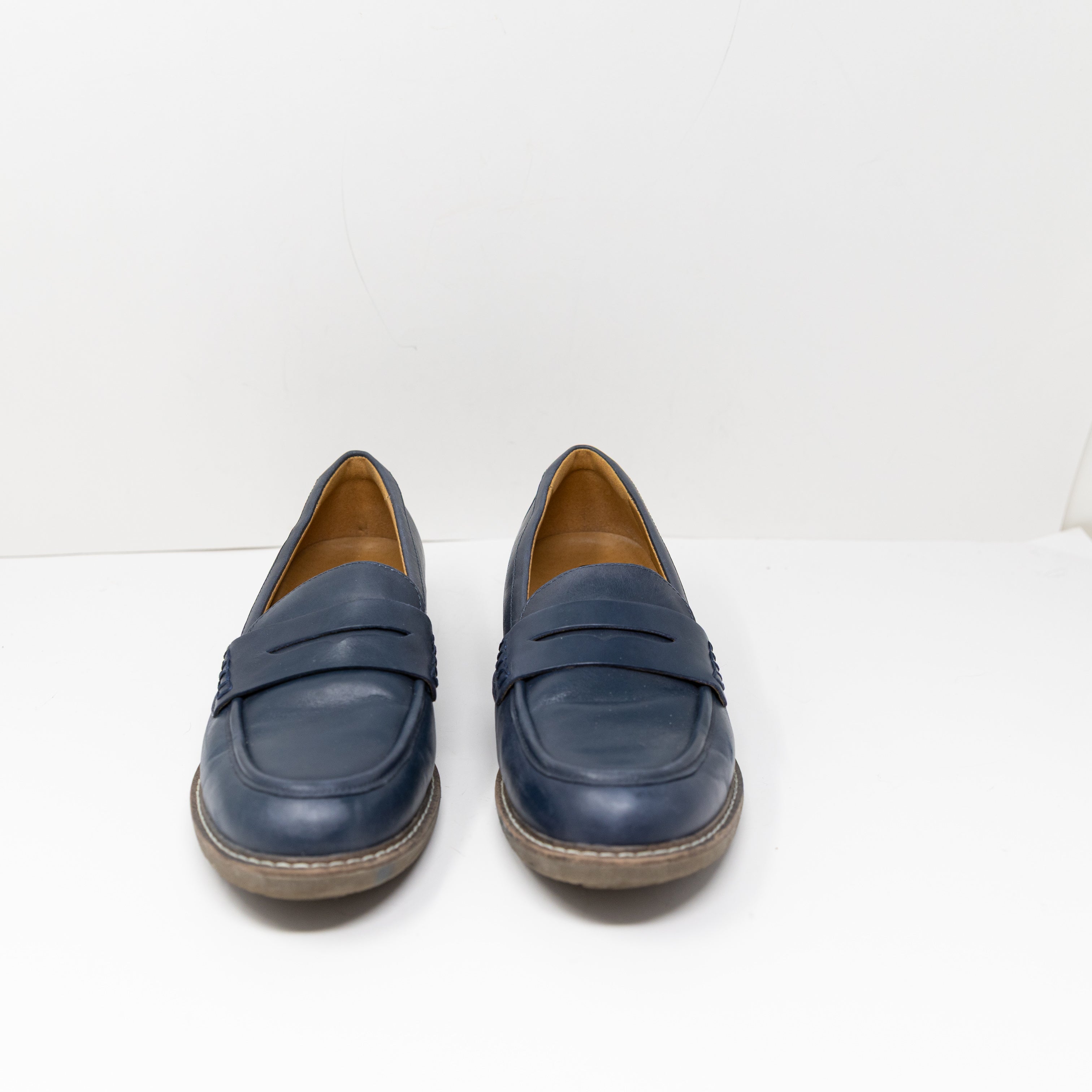 Earth Women's Javas Genuine Leather Slip On Penny Loafers Shoes Navy Blue 9.5