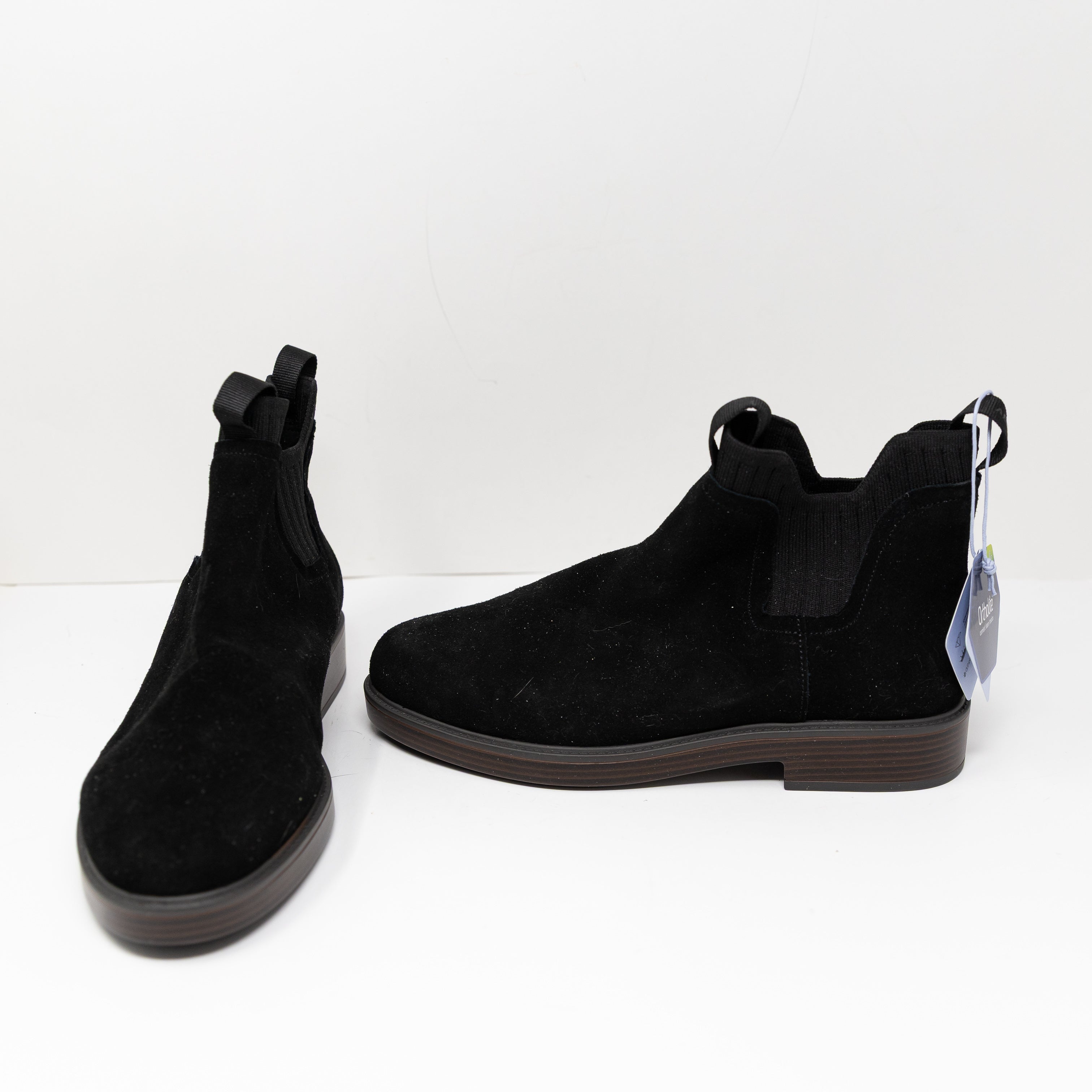 NEW Aerosoles Pressly Suede Pull On Flat Block Heel Booties Shoes Black 9.5