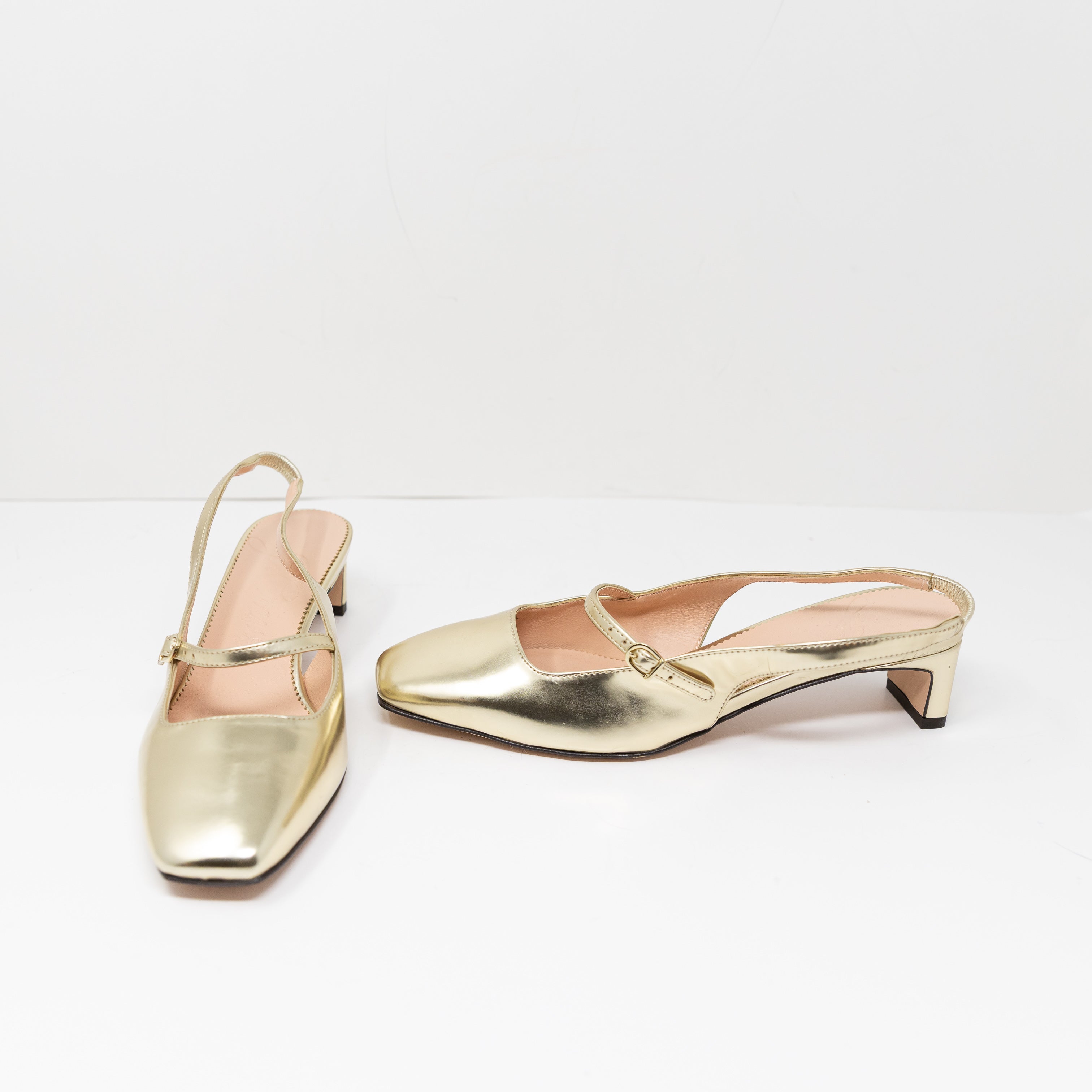 J. Crew Layla Slingback Mary Jane Square Toe Heels In Specchio Leather Gold 7