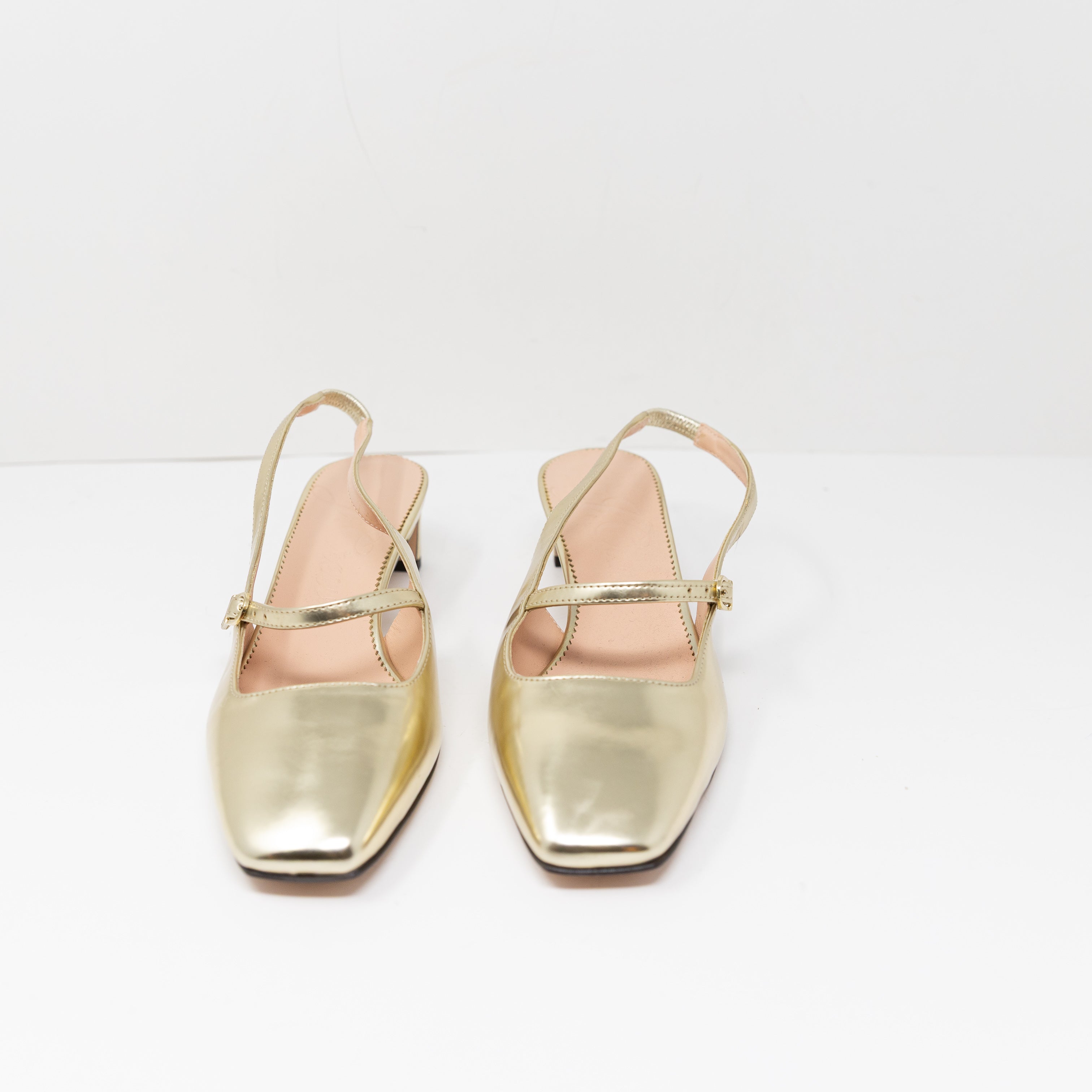 J. Crew Layla Slingback Mary Jane Square Toe Heels In Specchio Leather Gold 7