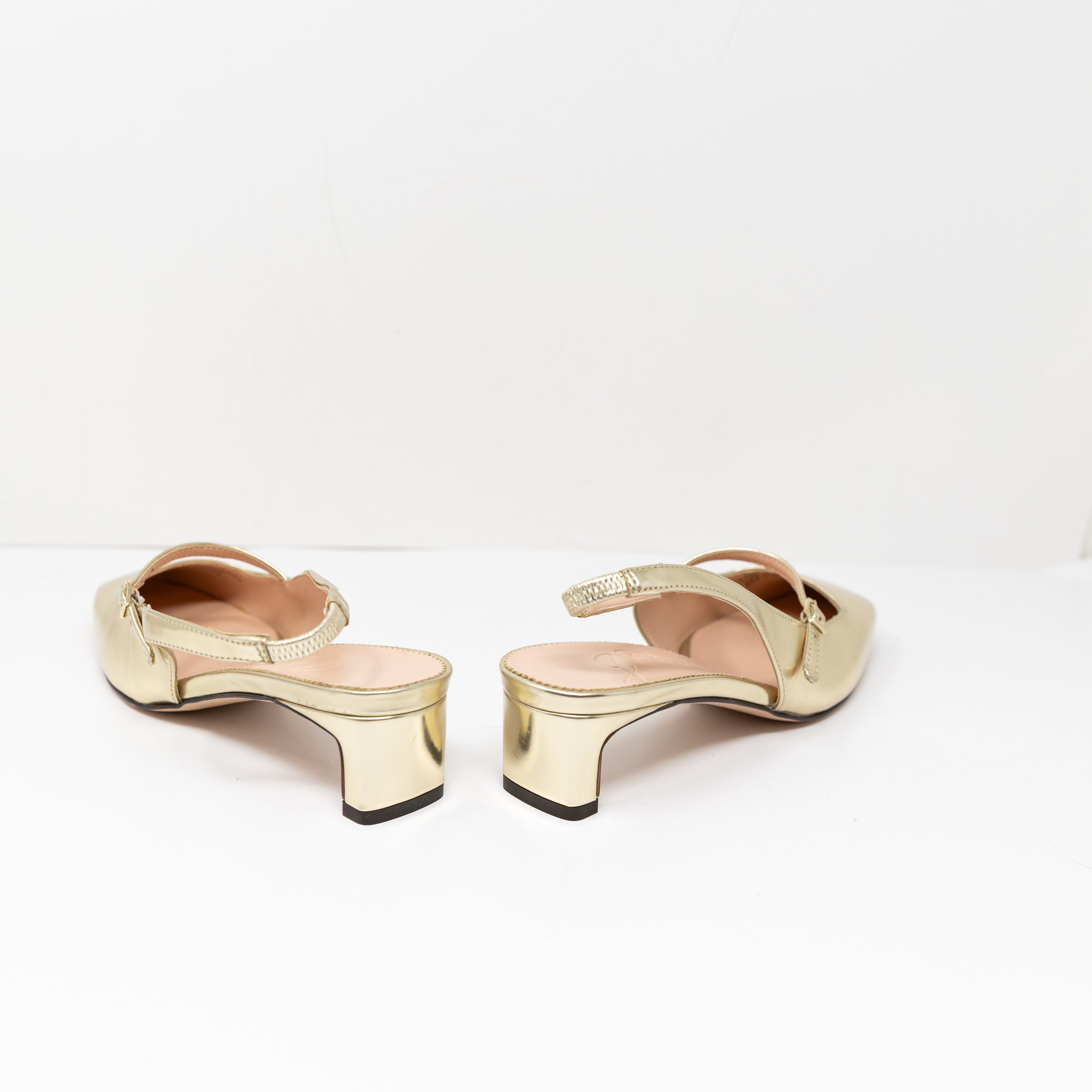 J. Crew Layla Slingback Mary Jane Square Toe Heels In Specchio Leather Gold 7