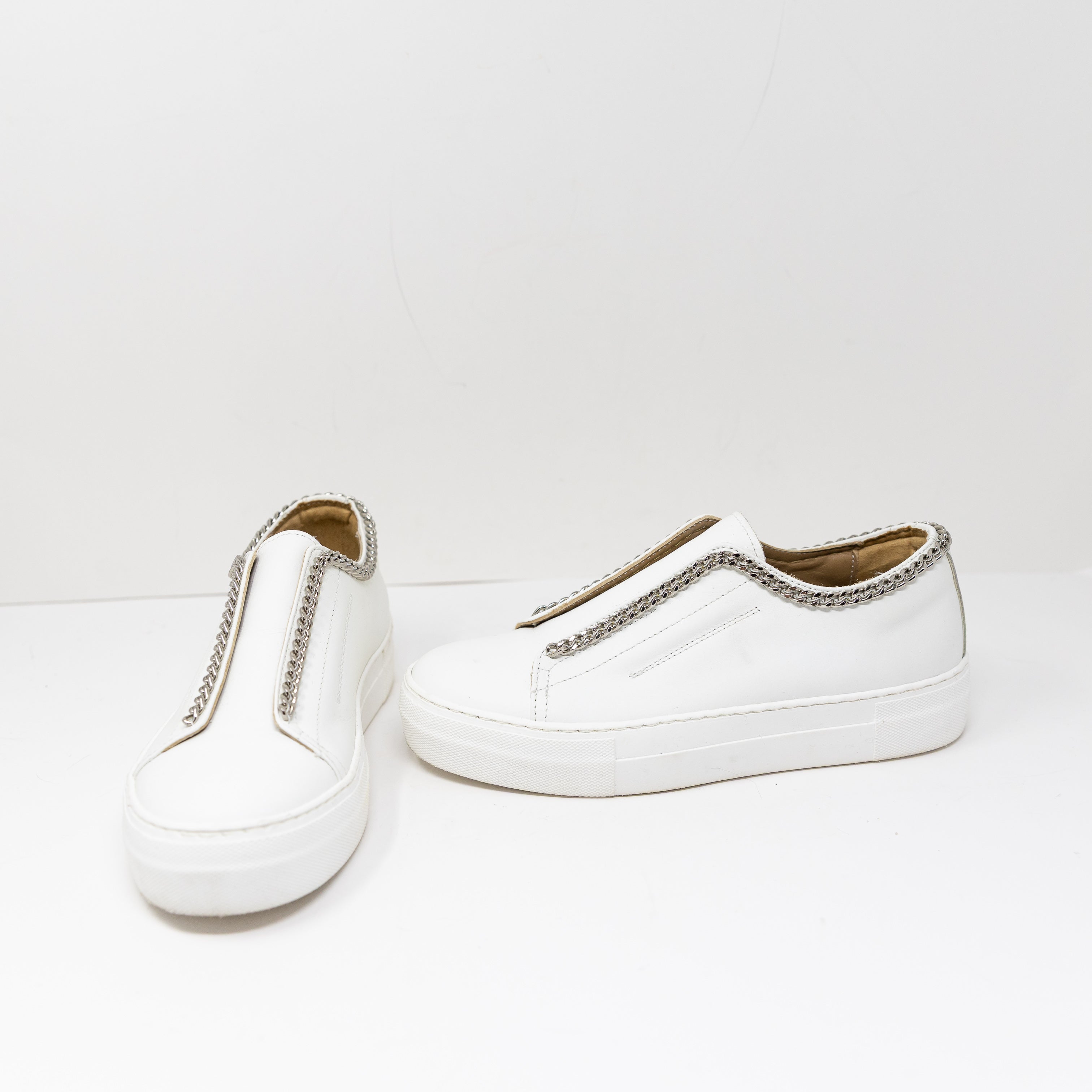 NEW Michele Lopriore Joa Genuine Leather Slip On Chain Link Detail Sneakers Shoe