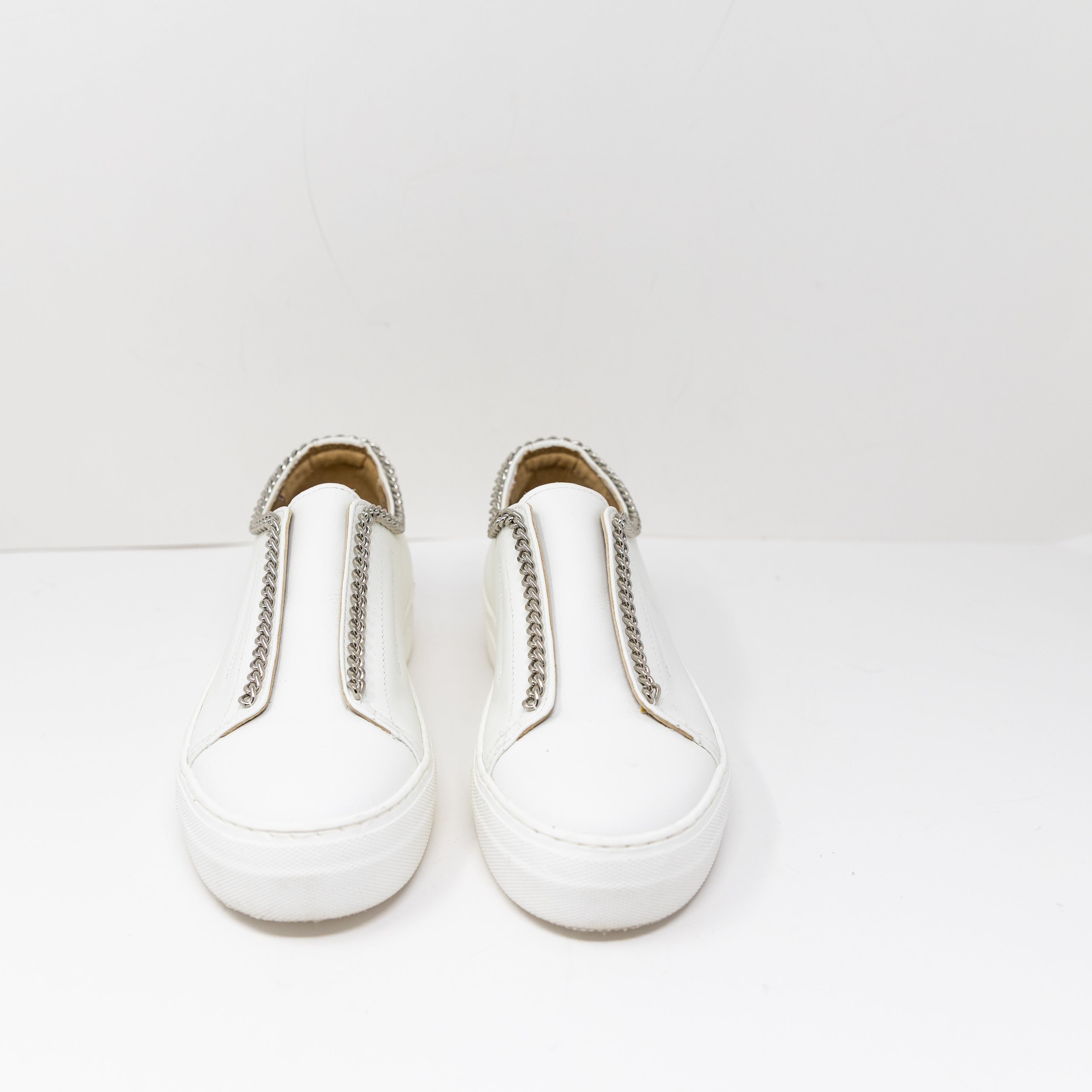 NEW Michele Lopriore Joa Genuine Leather Slip On Chain Link Detail Sneakers Shoe