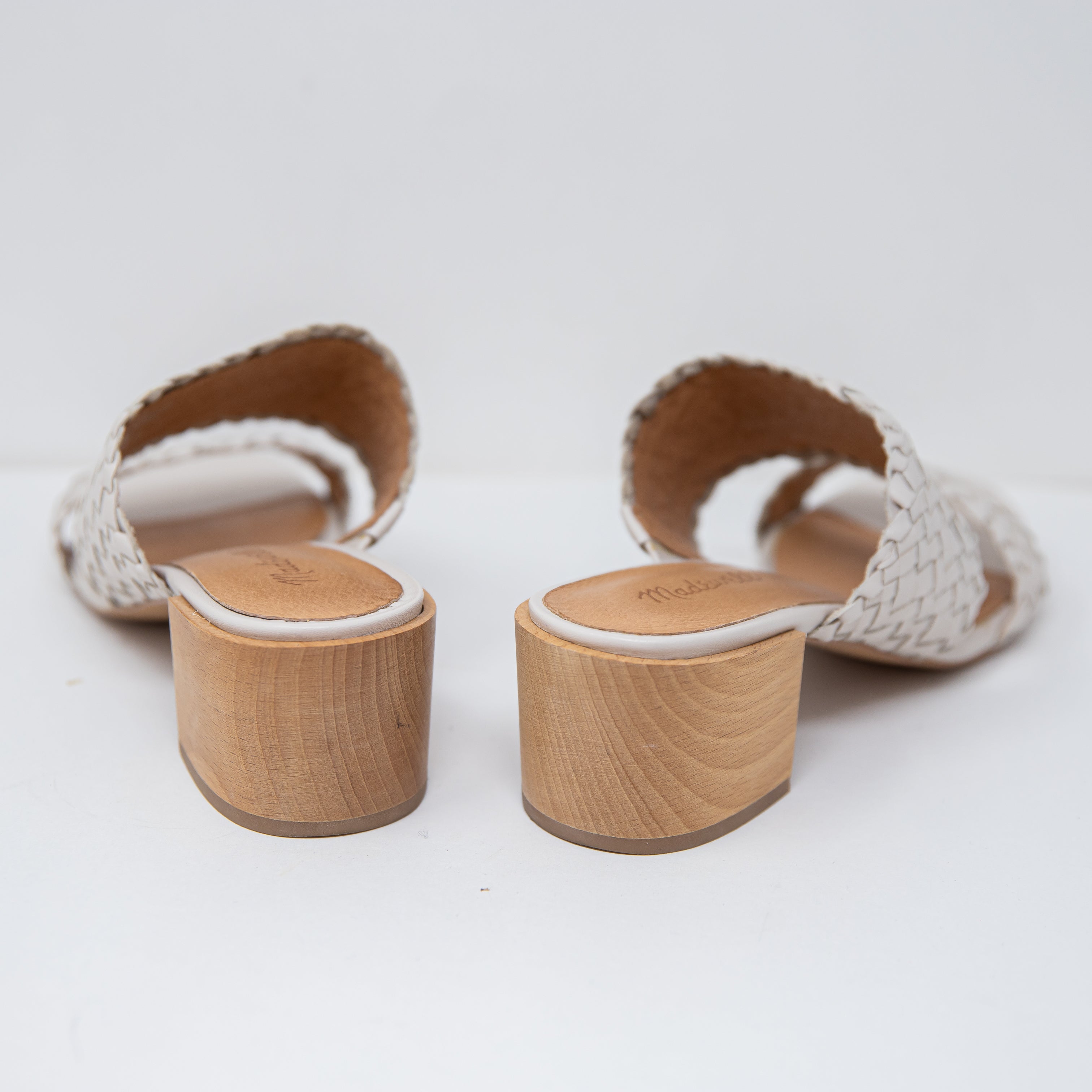 Madewell The Kiera Mule High Heel Sandal Shoes Woven Leather Pale Oyster 9