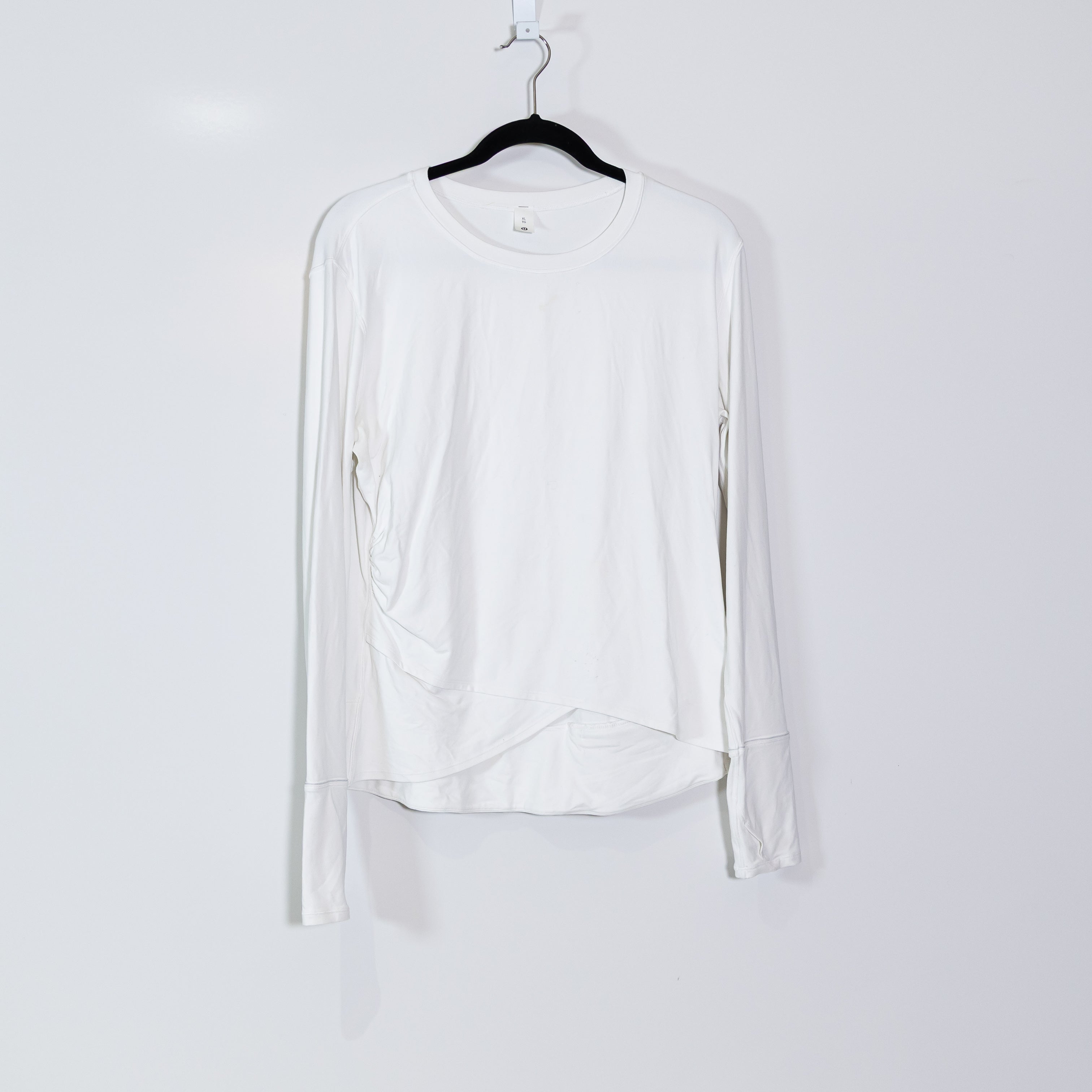 Lululemon Women's Rulu Gathered Waist Long Sleeve Running Tee Shirt Top White XL
