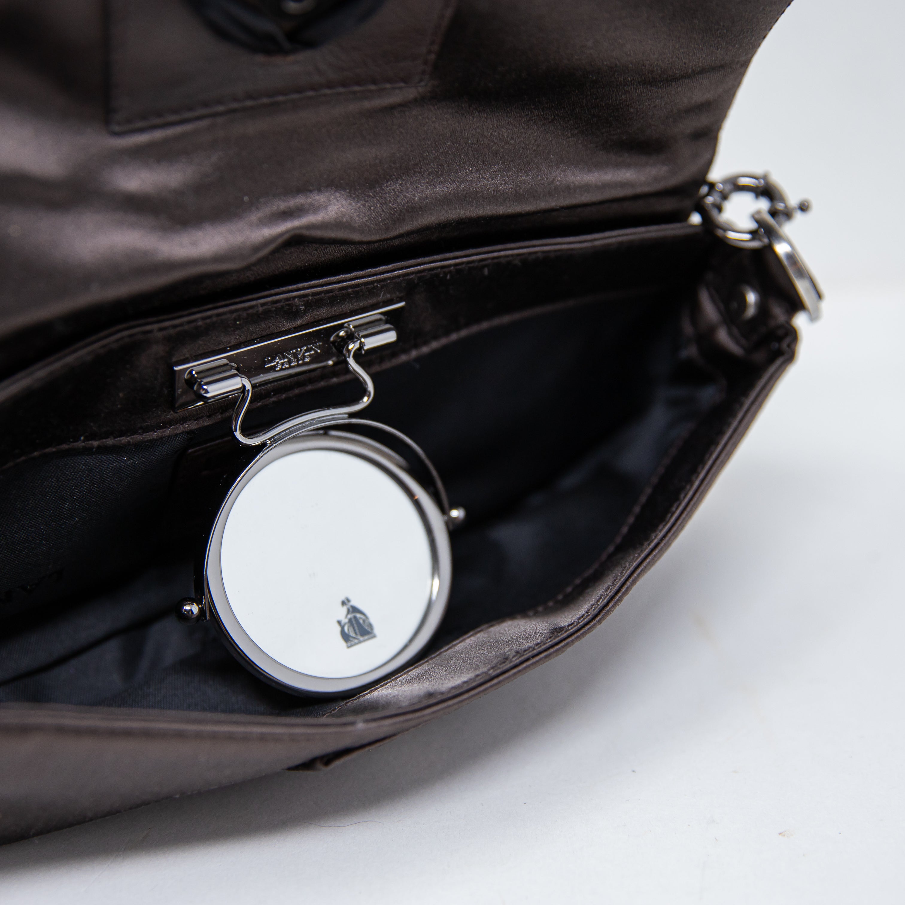 Lanvin Silk Satin Lucite Stone Rectangular Mini Shoulder Bag Purse Brown Silver