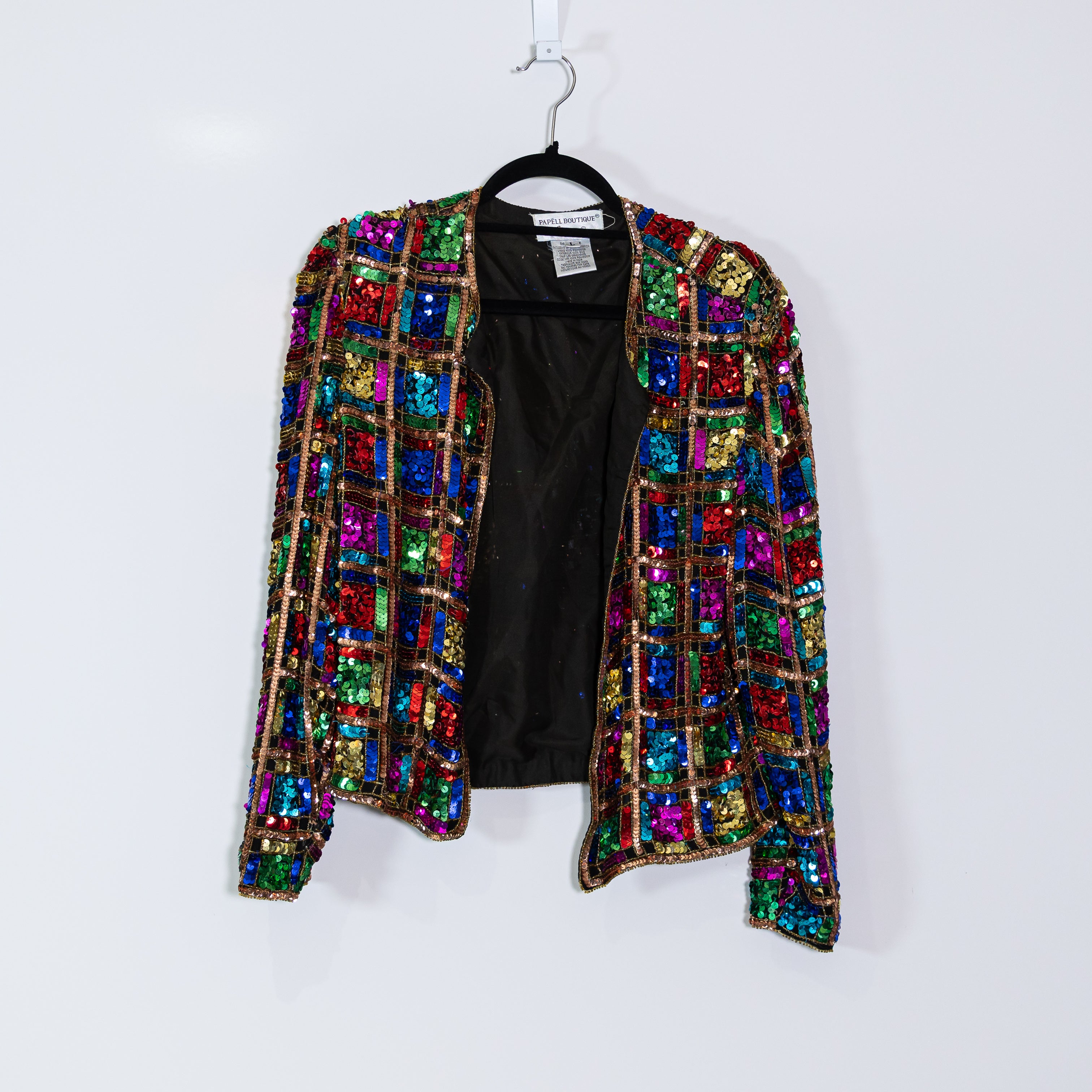 Papell Boutique Evening Vintage Sequin Sparkle Embellished Open Blazer Jacket L