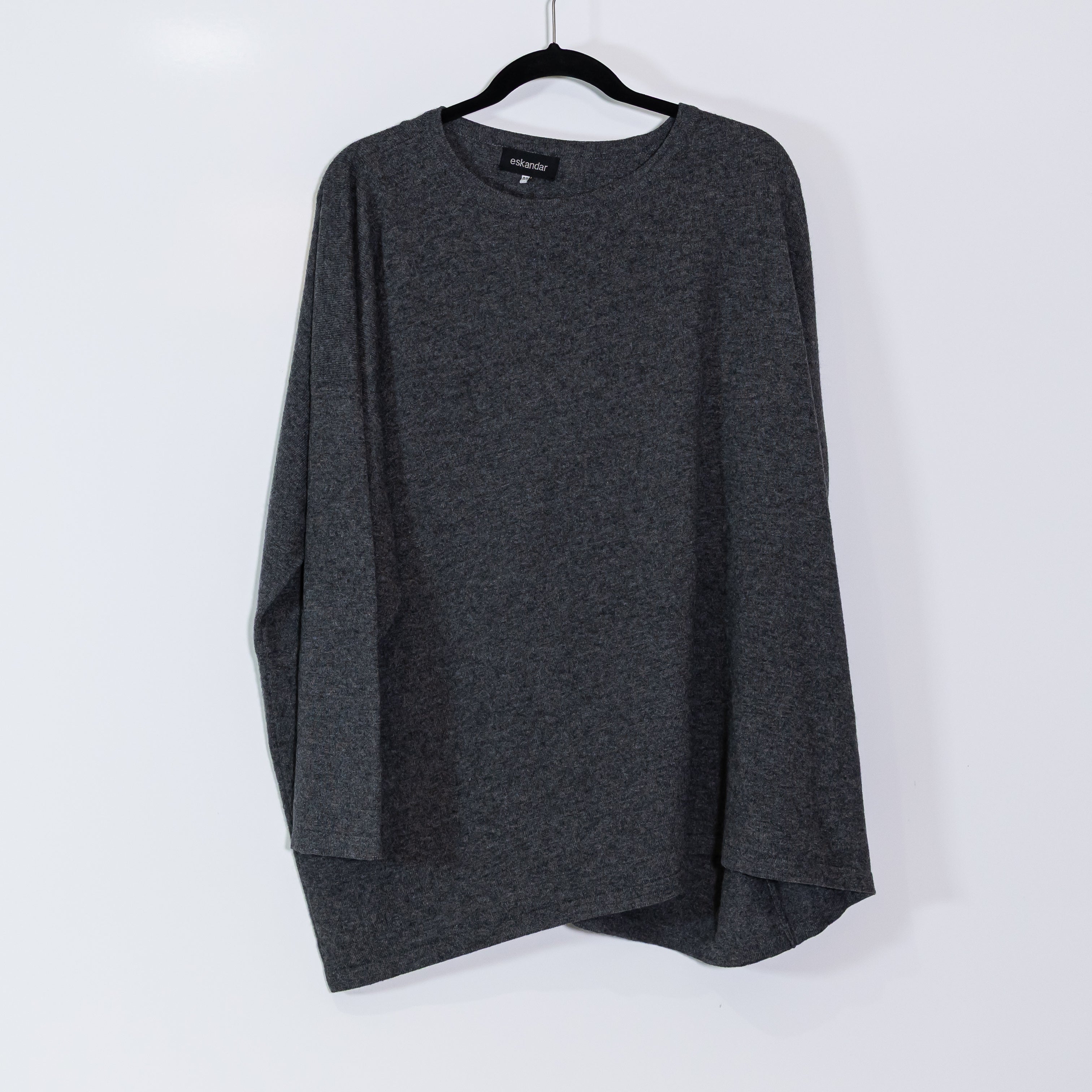 Eskandar 100% Cashmere Knit Stretch Crew Neck Pullover Sweater Gray OS 