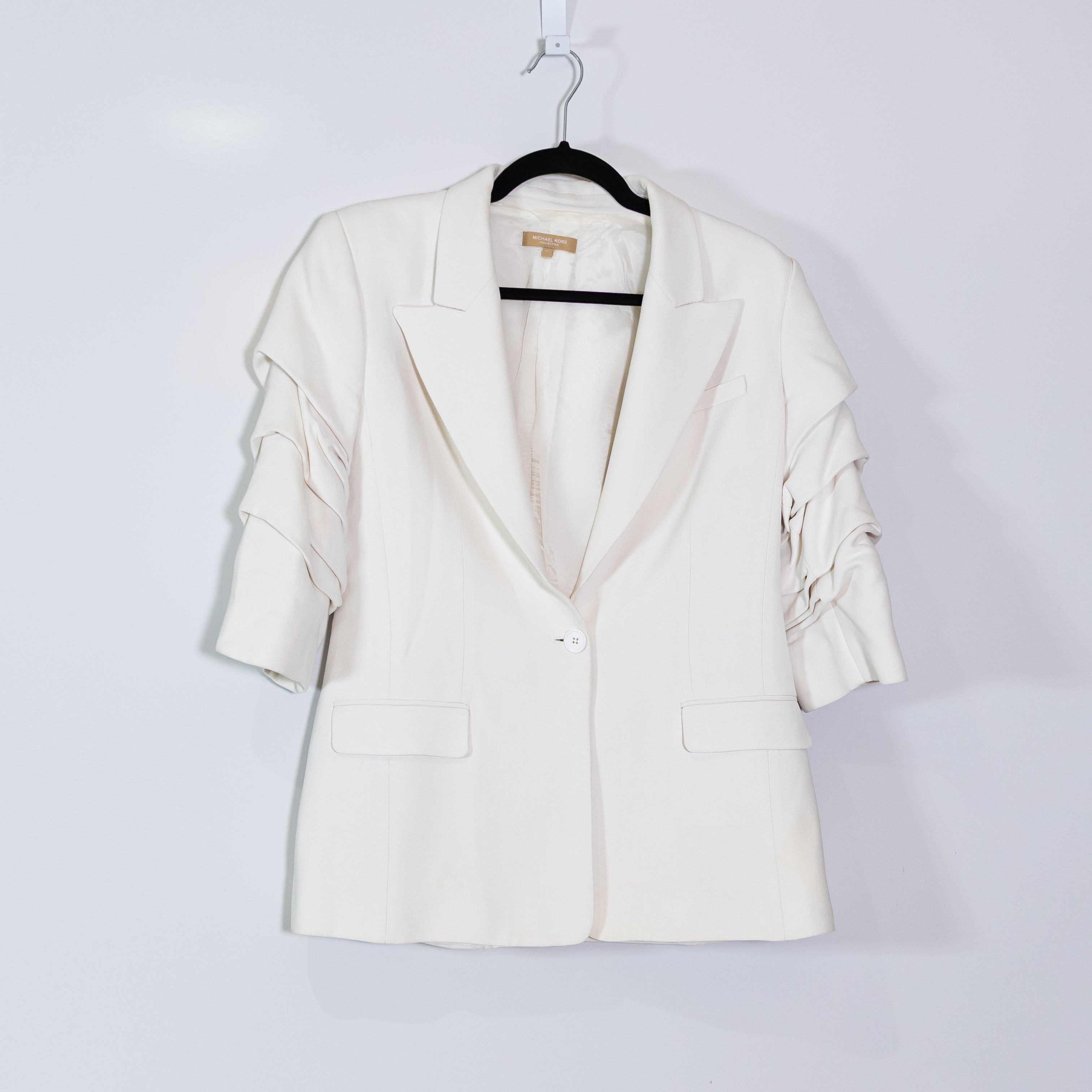 Michael Kors Collection Made In Italy Cate Crushed Sleeve Blazer Jacket Optic 10